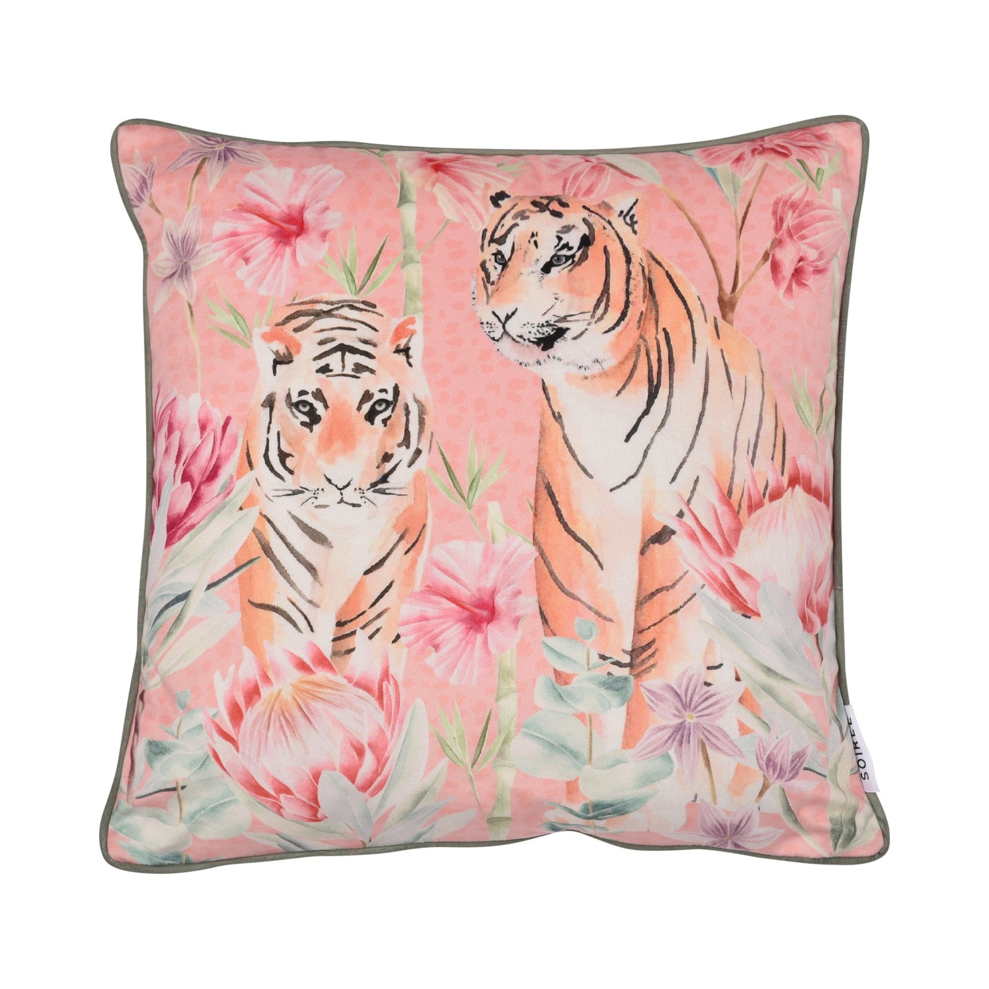 Cushion Tropical Leopard by Soiree in Coral/Camel