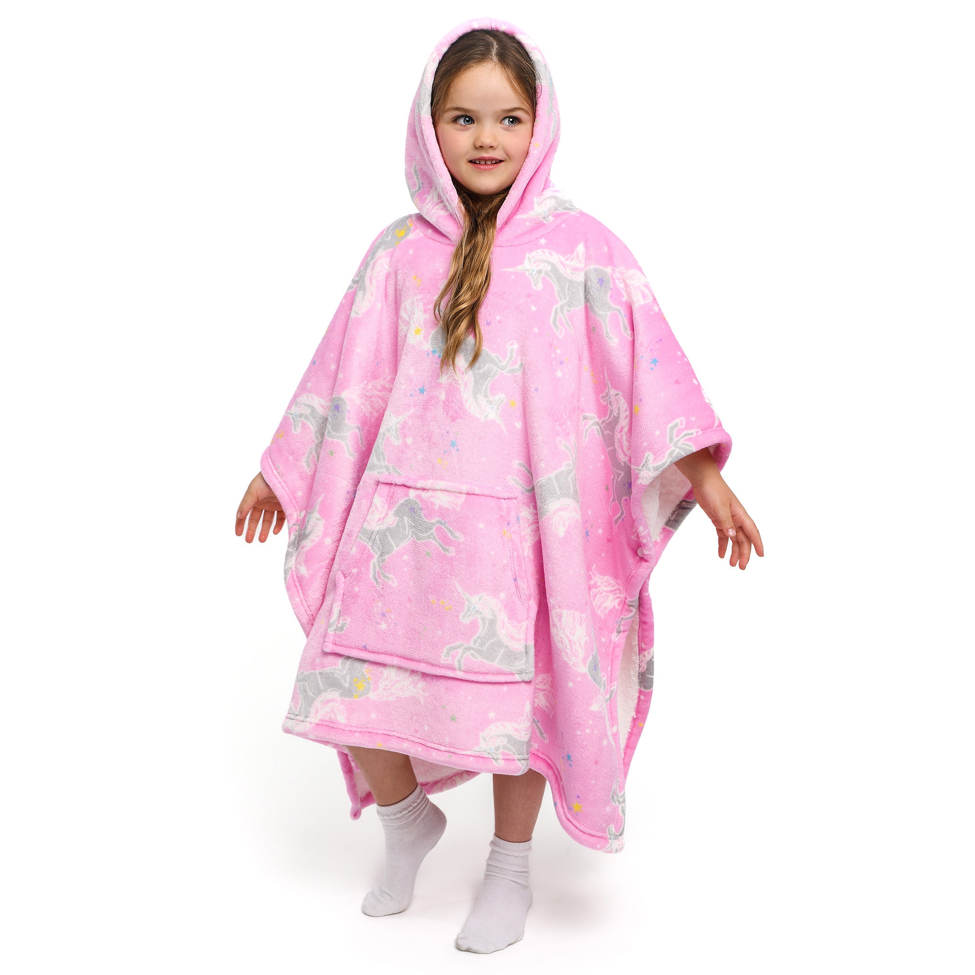 Hooded Throw Poncho Unicorn by Bedlam in Pink