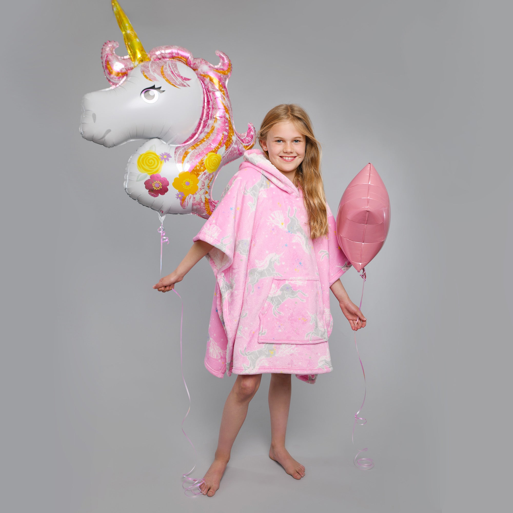 Hooded Throw Poncho Unicorn by Bedlam in Pink