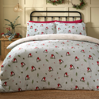 Duvet Cover Set Winter Robin by Dreams & Drapes Lodge in Duck Egg