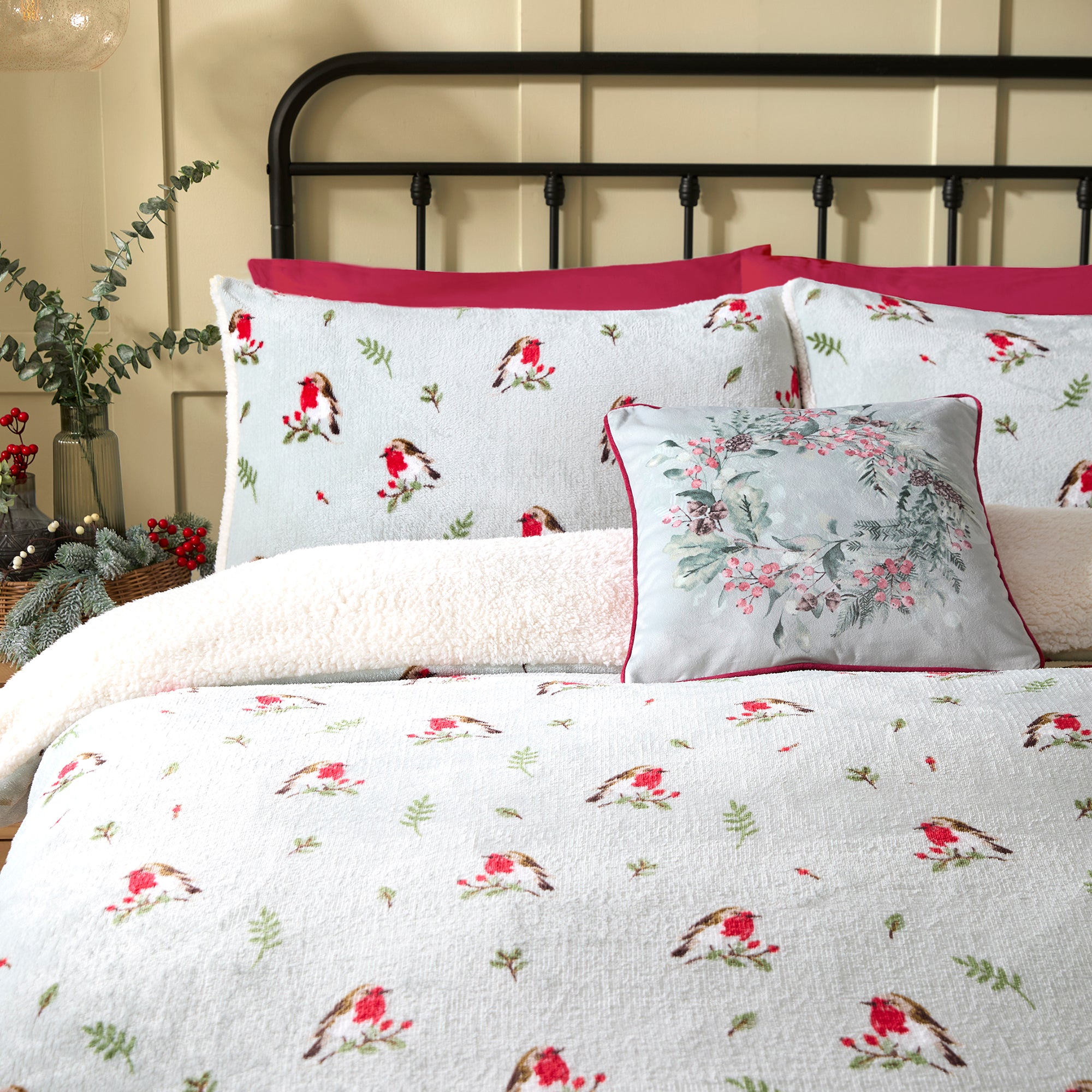 Duvet Cover Set Winter Robin by Dreams & Drapes Lodge in Duck Egg