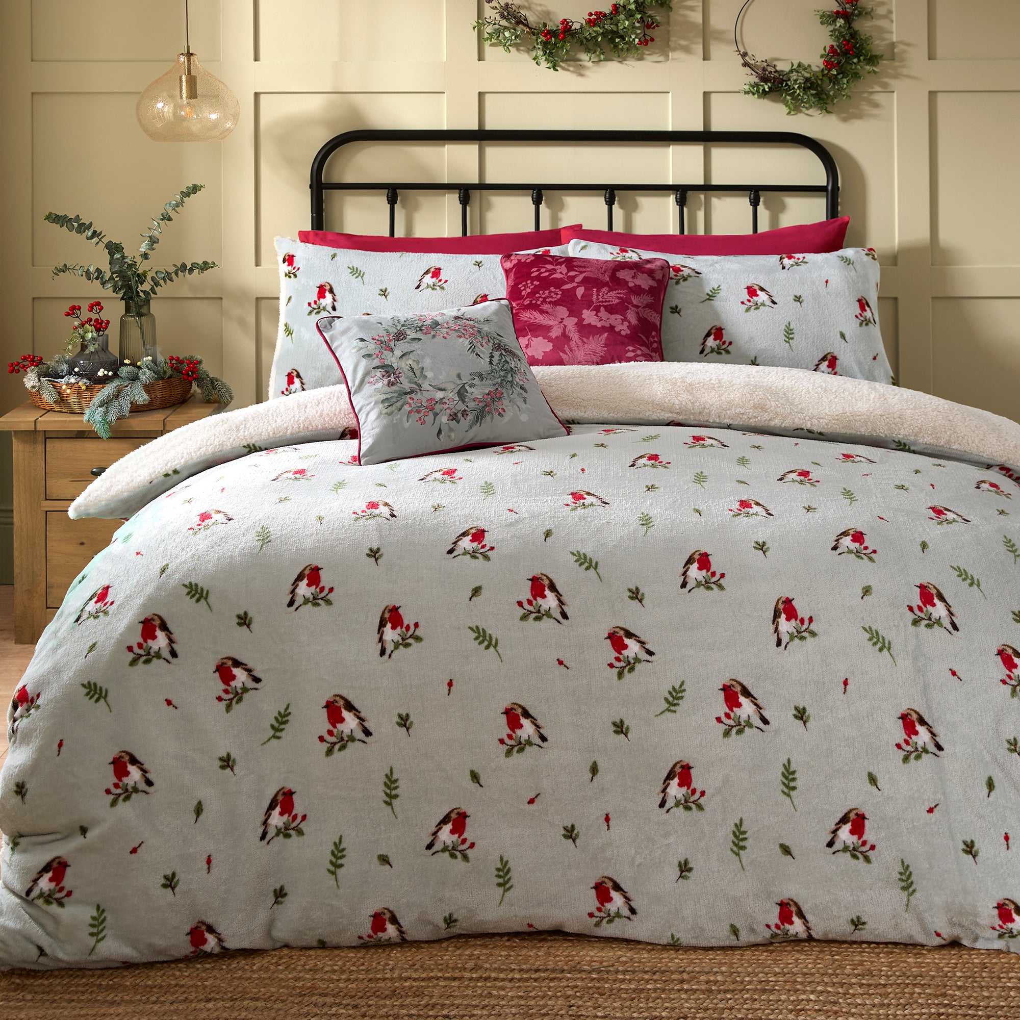 Duvet Cover Set Winter Robin by Dreams & Drapes Lodge in Duck Egg