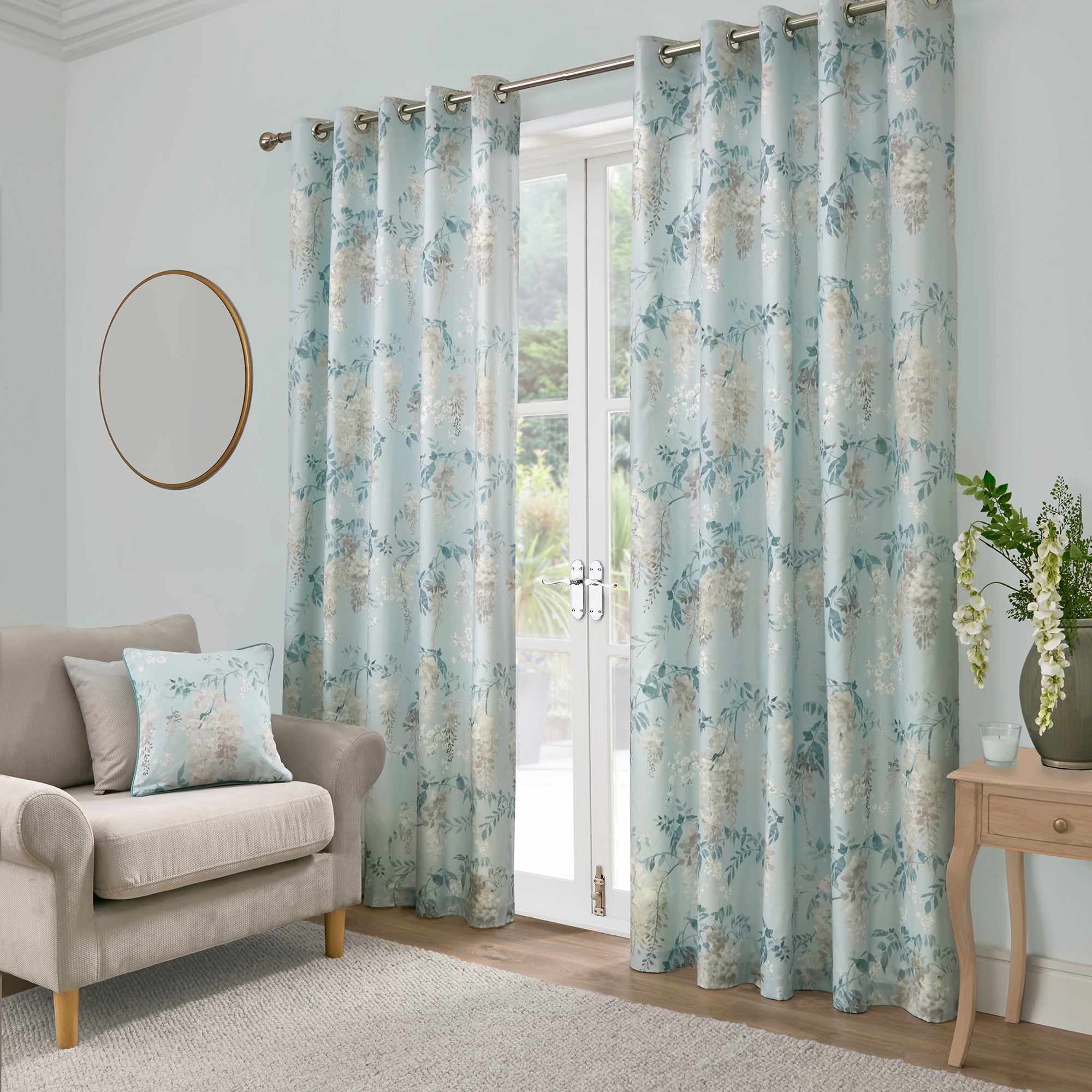 Pair of Eyelet Curtains Wisteria by Dreams & Drapes Curtains in Duck Egg