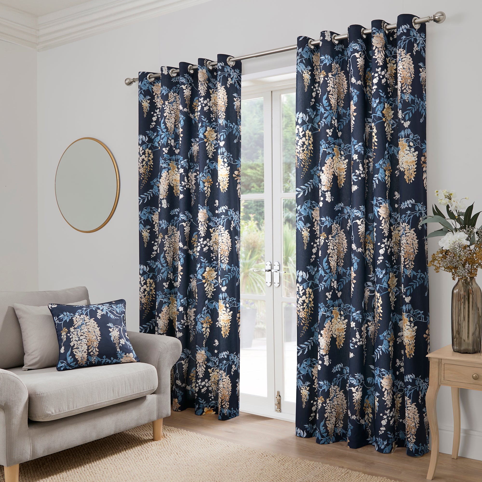 Pair of Eyelet Curtains Wisteria by Dreams & Drapes Curtains in Navy