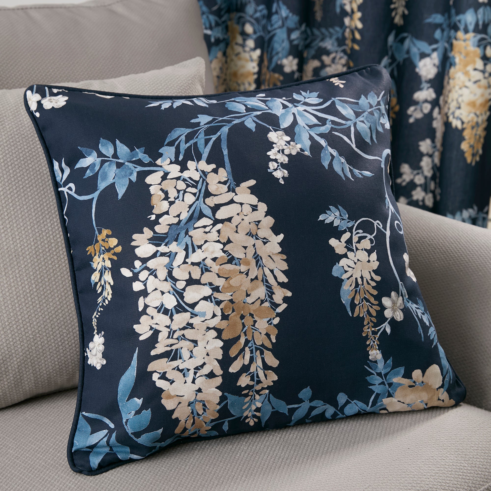 Cushion Wisteria by Dreams & Drapes Curtains in Navy