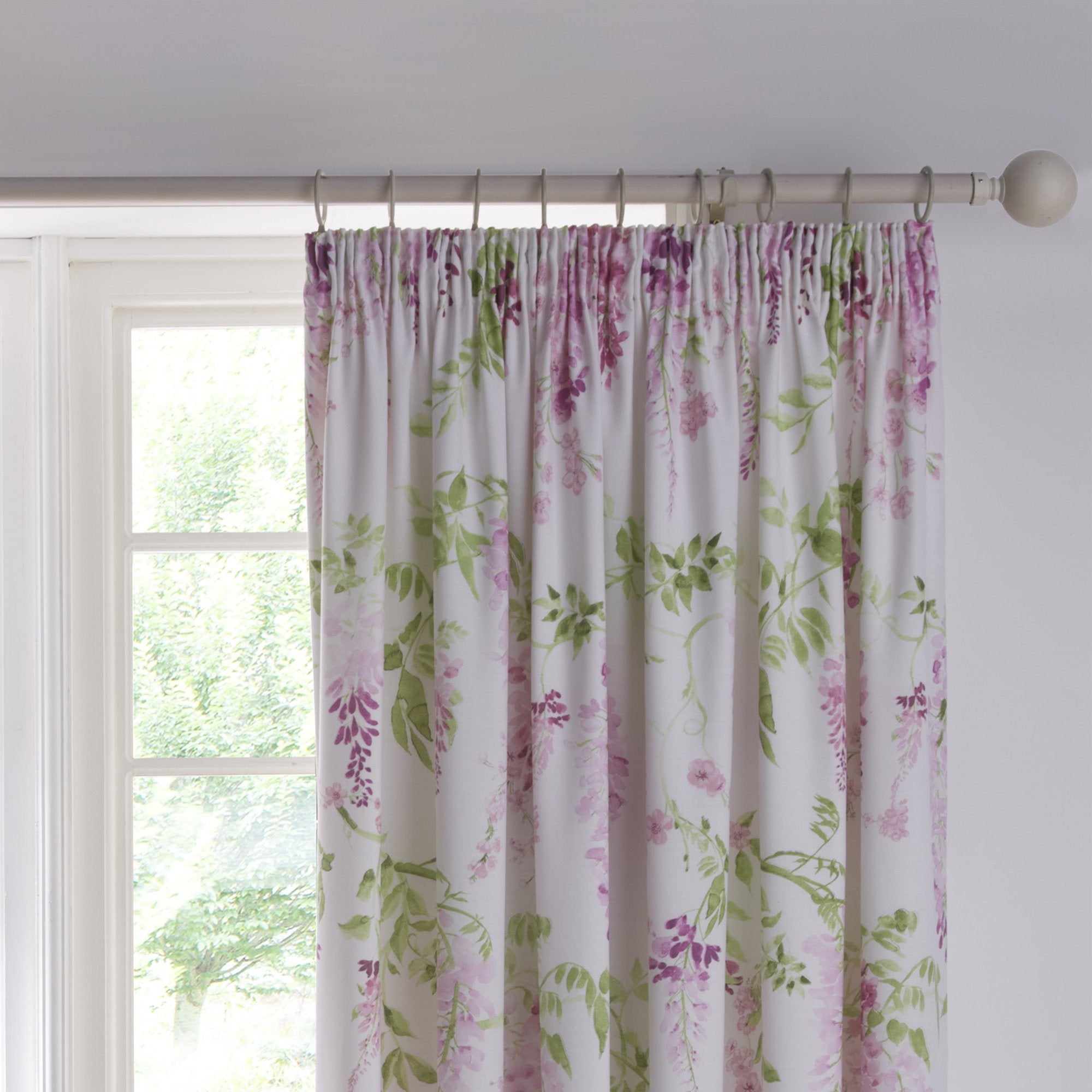 Pair of Pencil Pleat Curtains With Tie-Backs Wisteria by Dreams & Drapes Design in Pink
