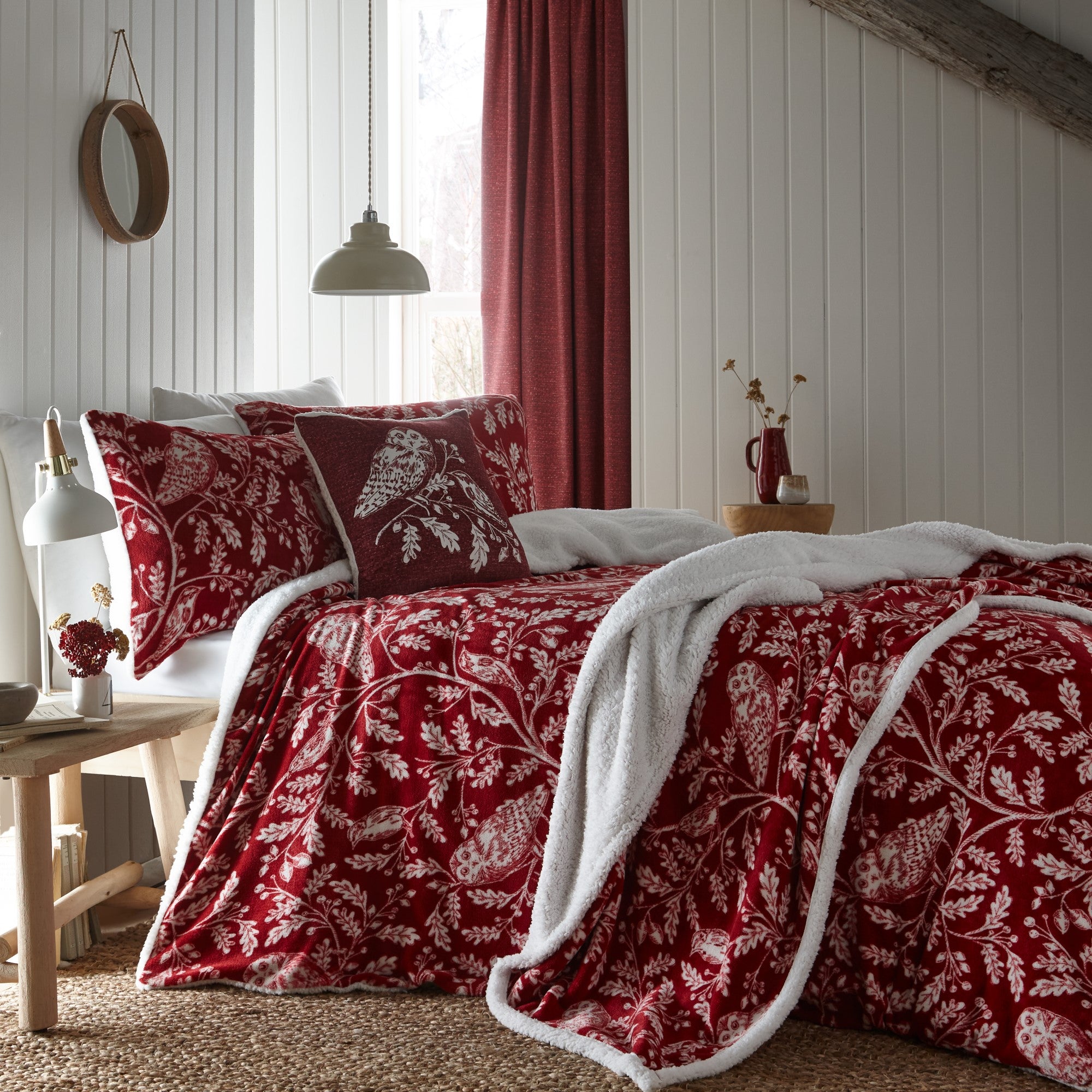 Duvet Cover Set Woodland Owls by D&D Lodge in Red