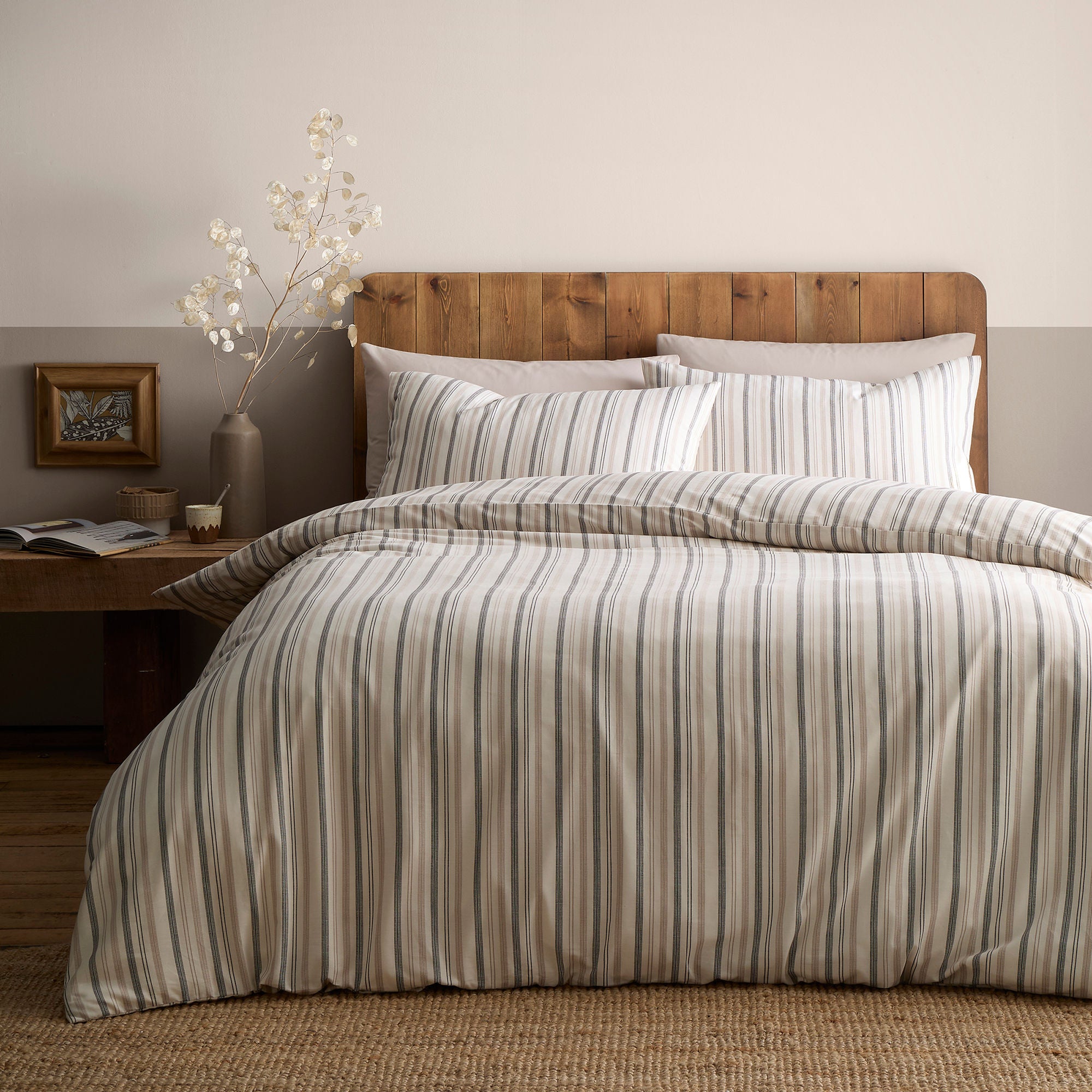 Duvet Cover Set Yarn Dyed Woven Thin Stripe by Appletree Loft in Natural