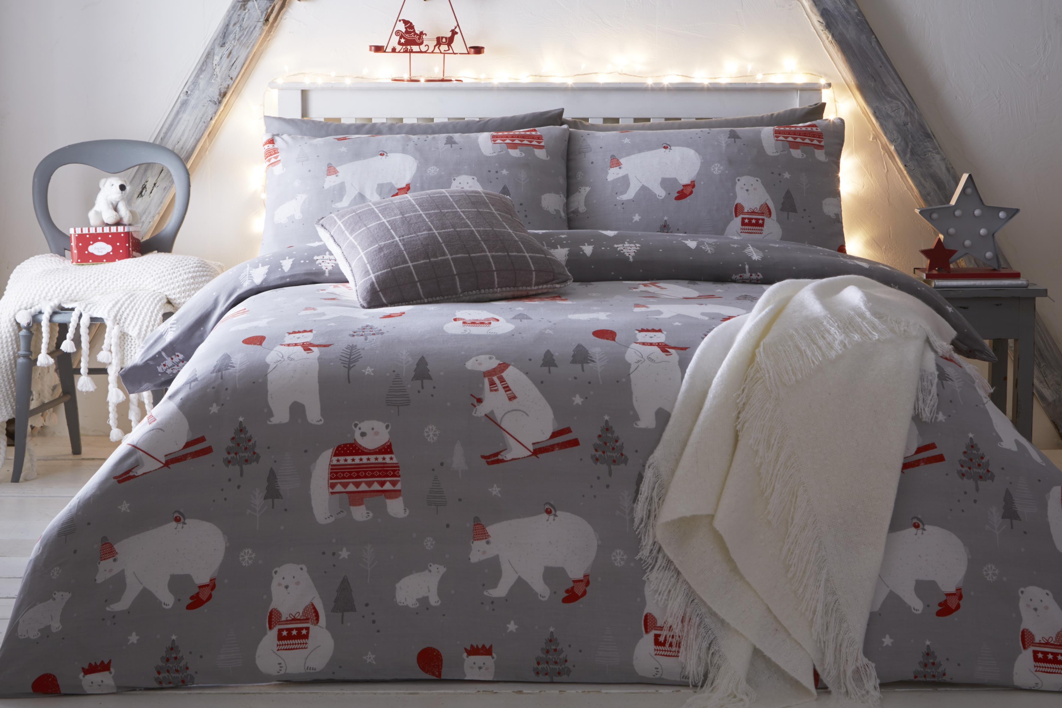 Polar Bears - Easy Care Duvet Cover Set in Silver - By Bedlam Christmas