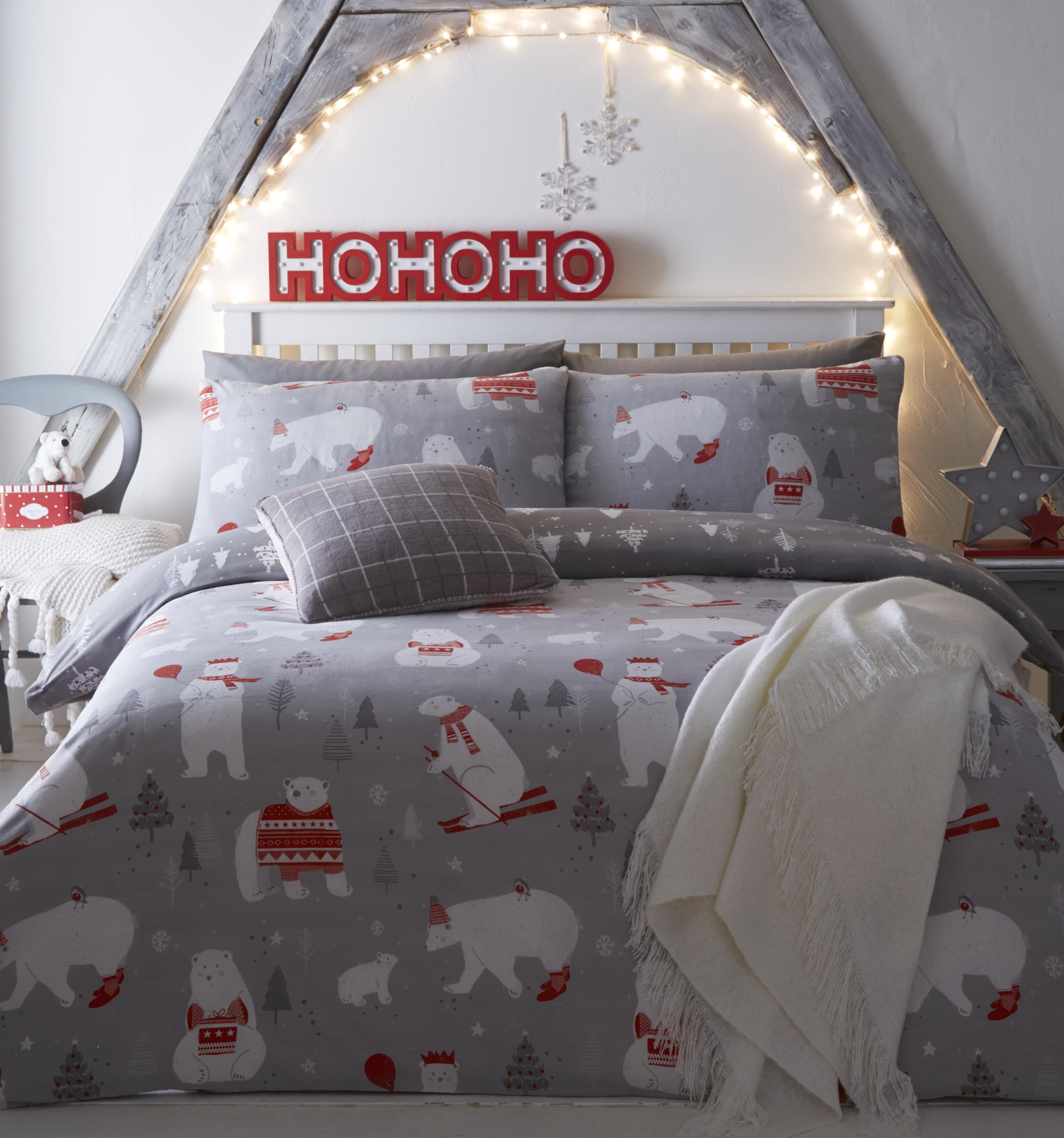 Polar Bears - Easy Care Duvet Cover Set in Silver - By Bedlam Christmas