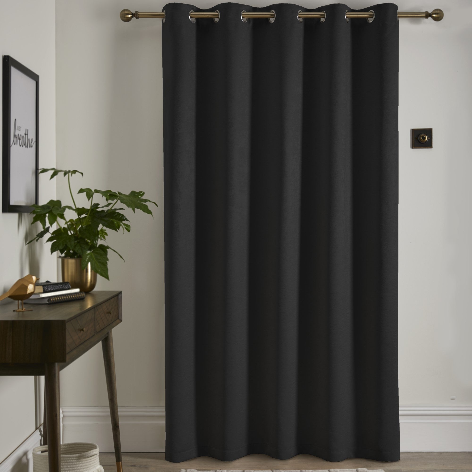 Eyelet Single Panel Door Curtain Strata by Fusion in Black