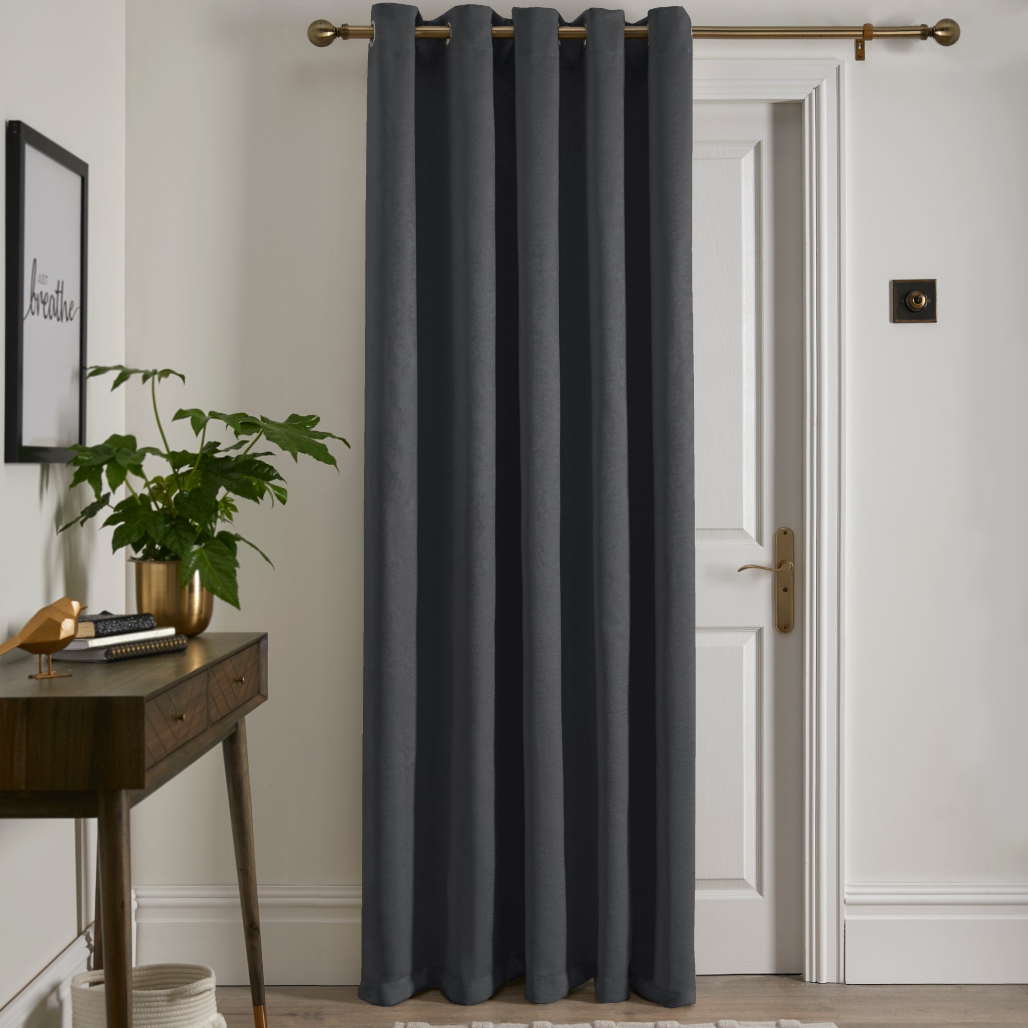 Eyelet Single Panel Door Curtain Strata by Fusion in Charcoal