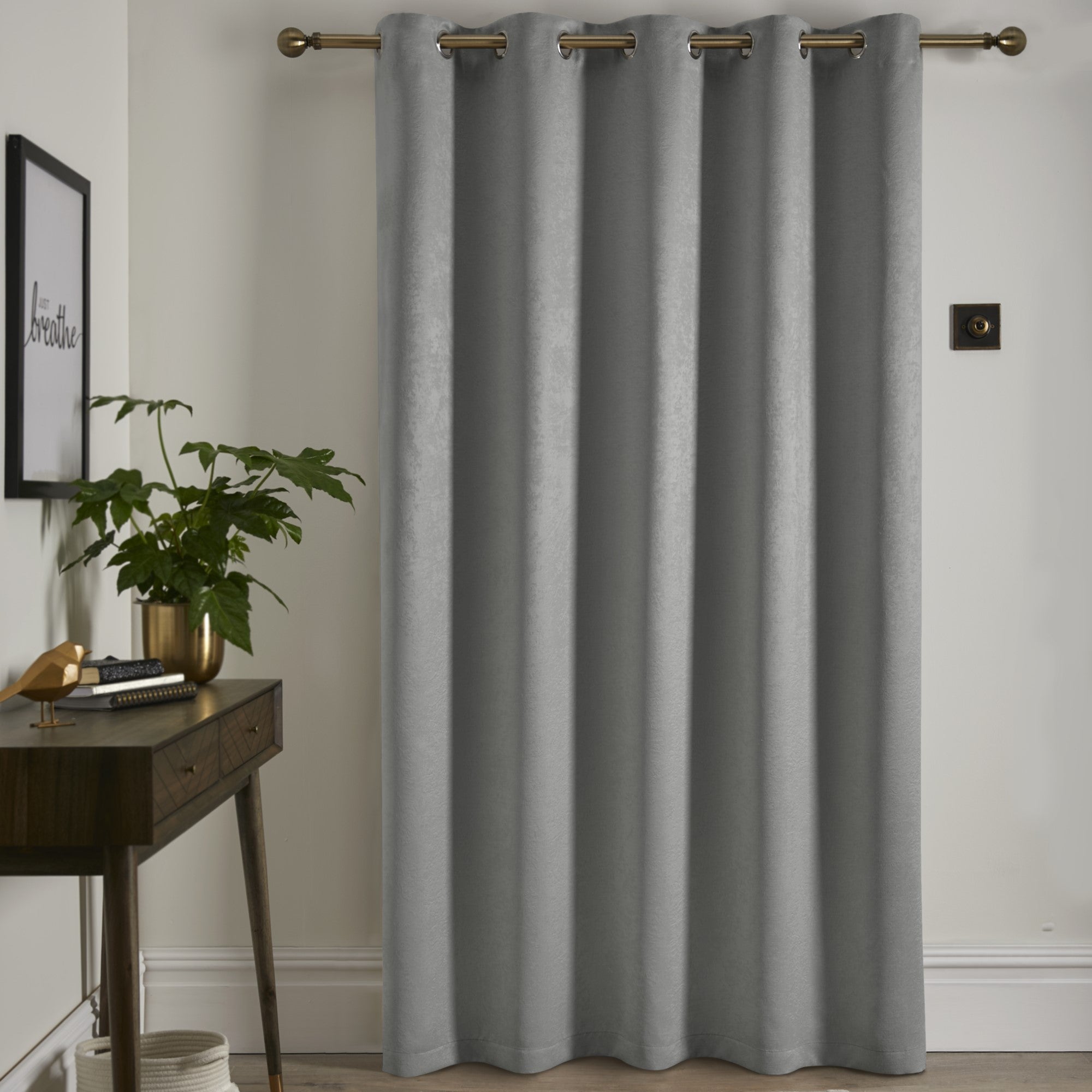 Eyelet Single Panel Door Curtain Strata by Fusion in Silver