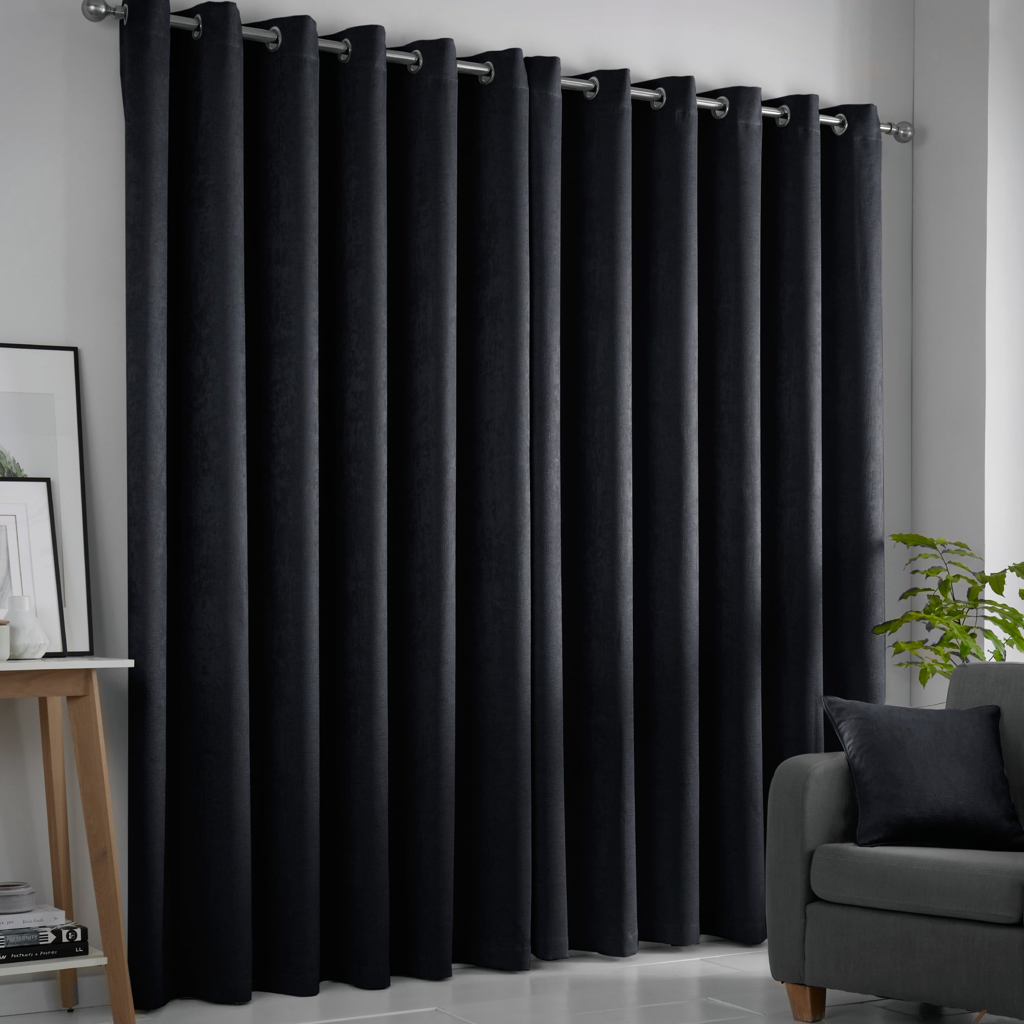 Pair of Eyelet Curtains Strata by Fusion in Black