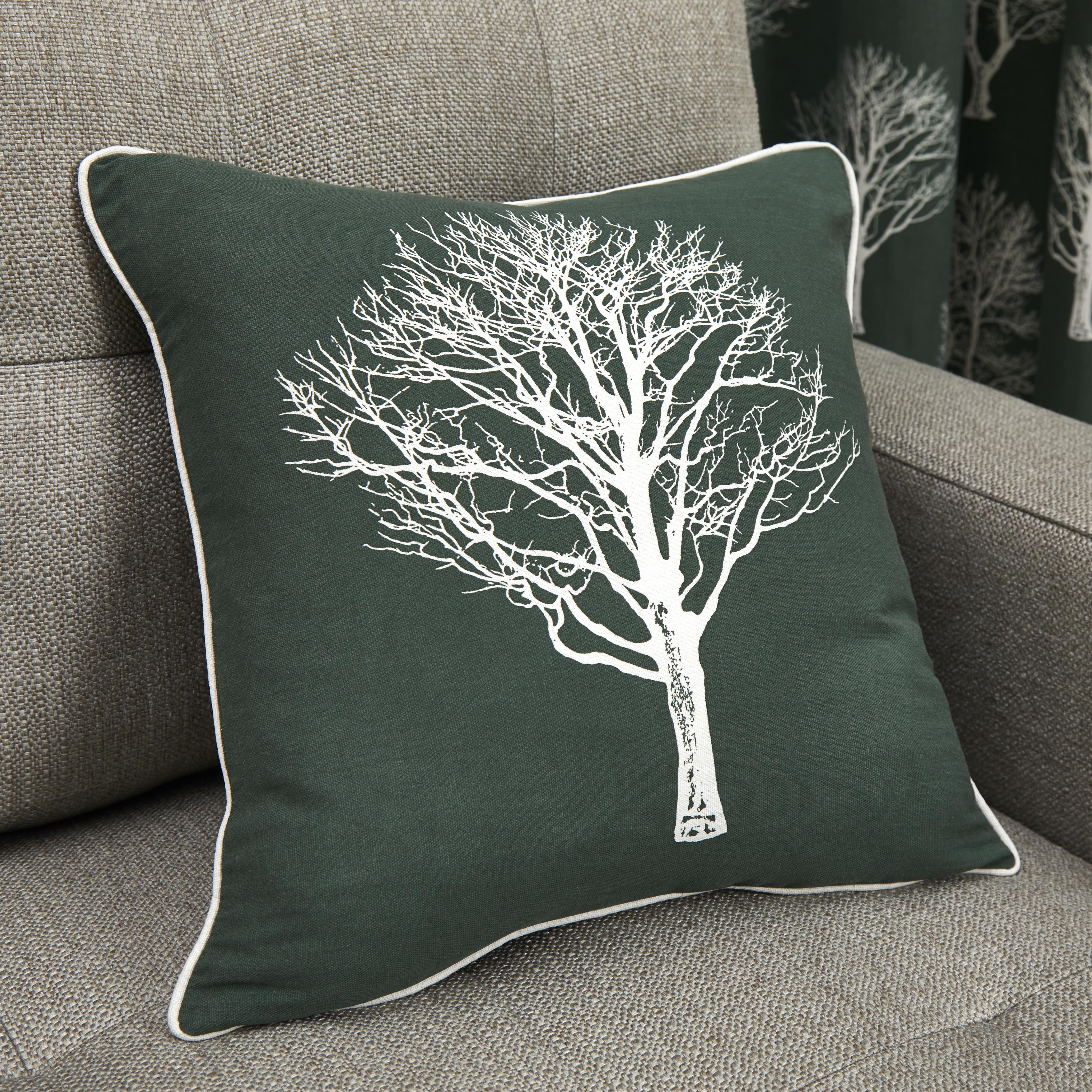 Filled Cushion Woodland Trees by Fusion in Bottle Green