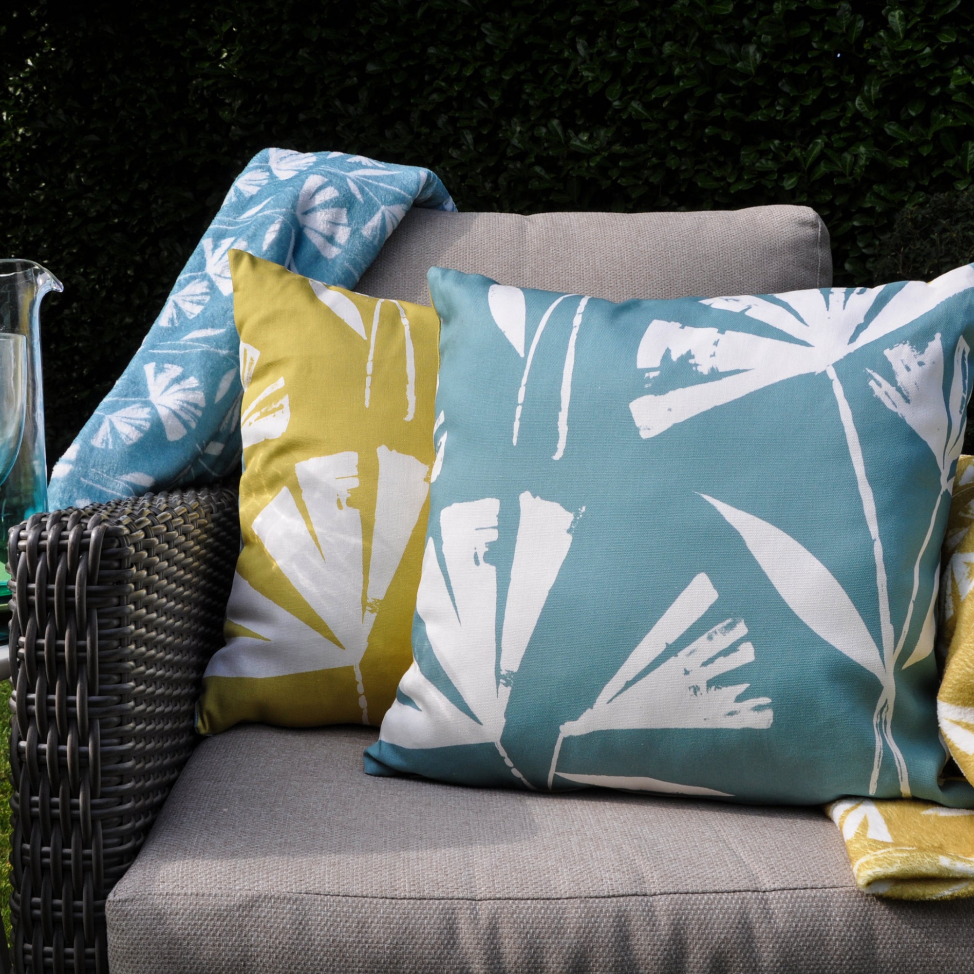 Filled Cushion Alma Outdoor by Fusion in Teal/Ochre