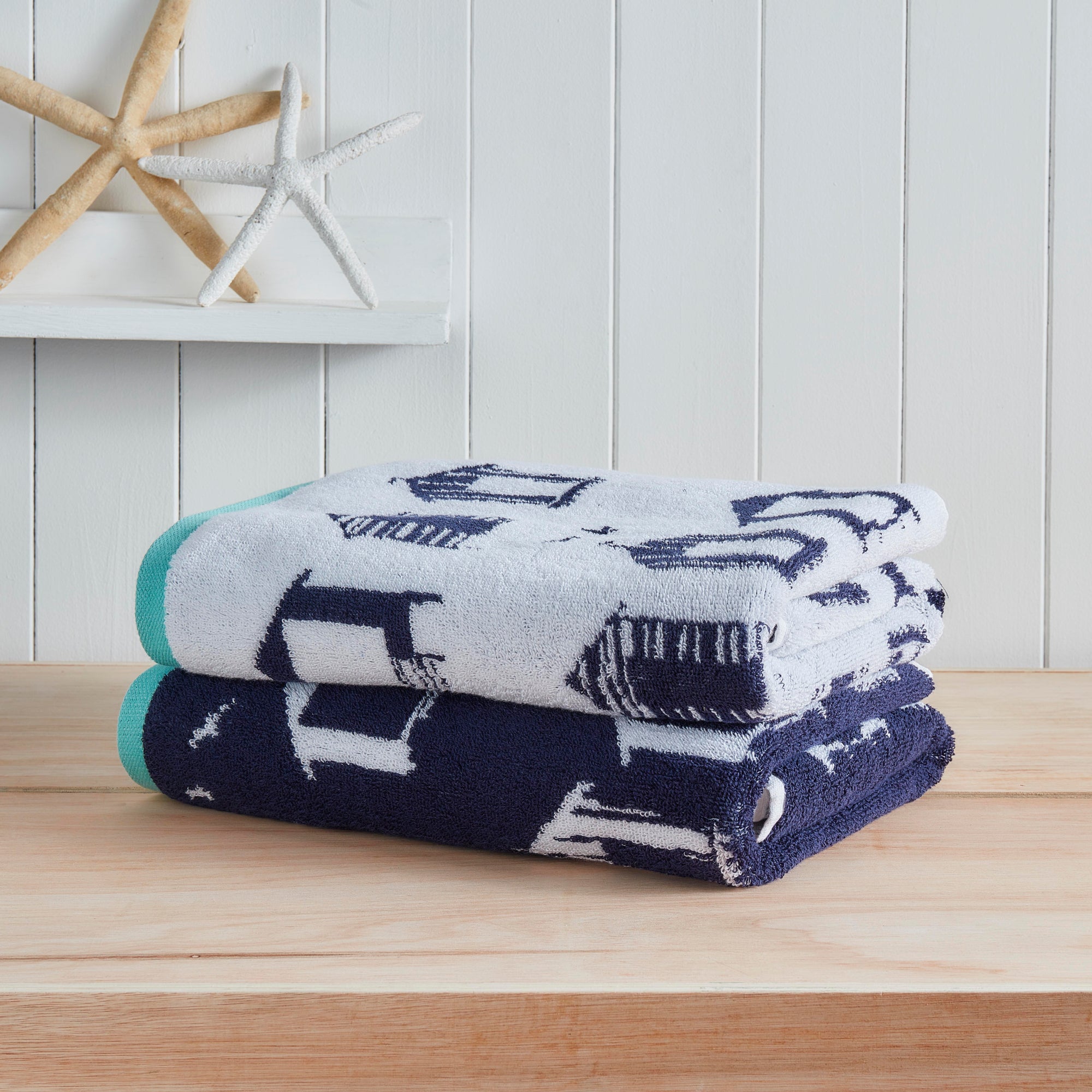 Hand Towel (2 pack) Beach Huts by Fusion in Navy