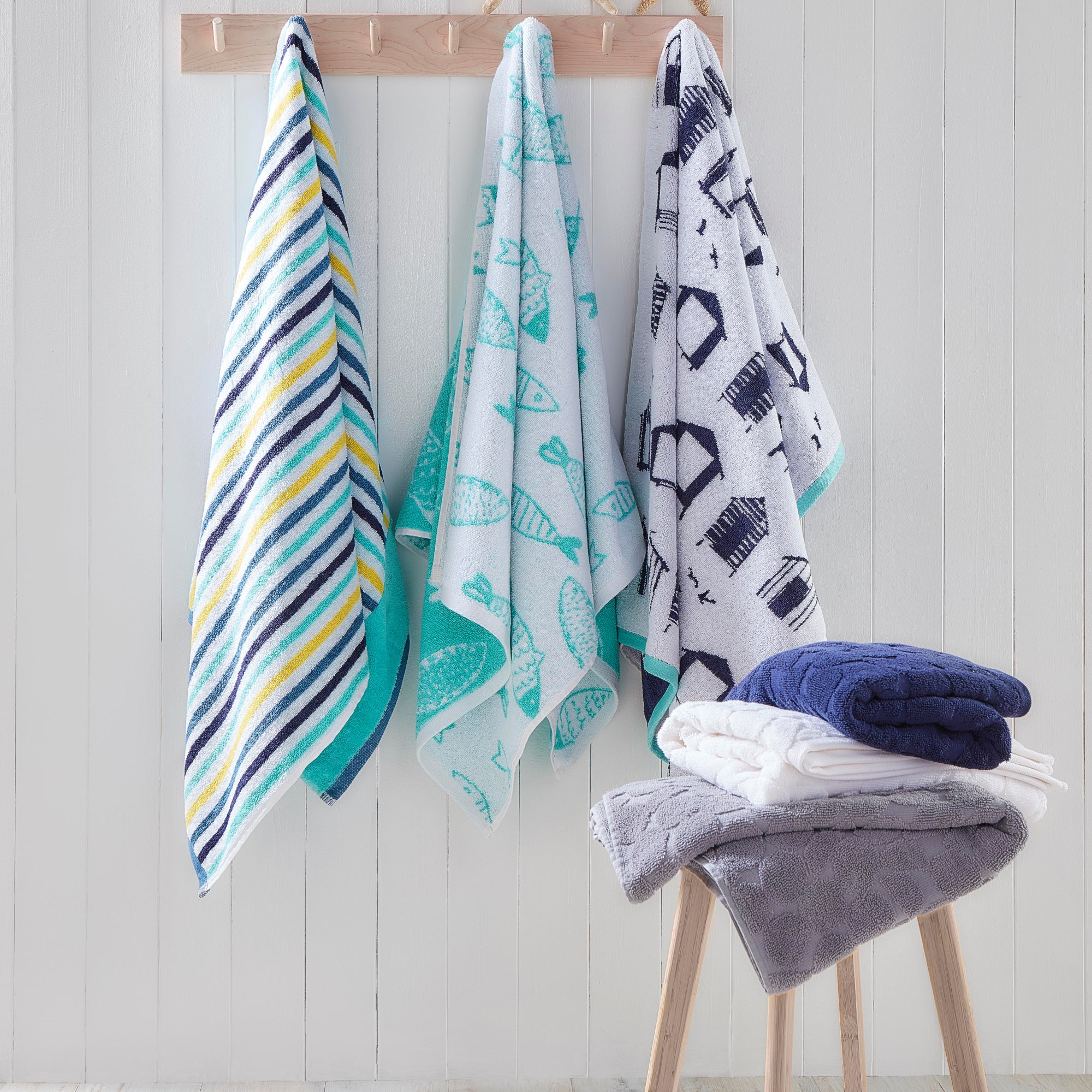 Hand Towel Beach Huts by Fusion in Navy