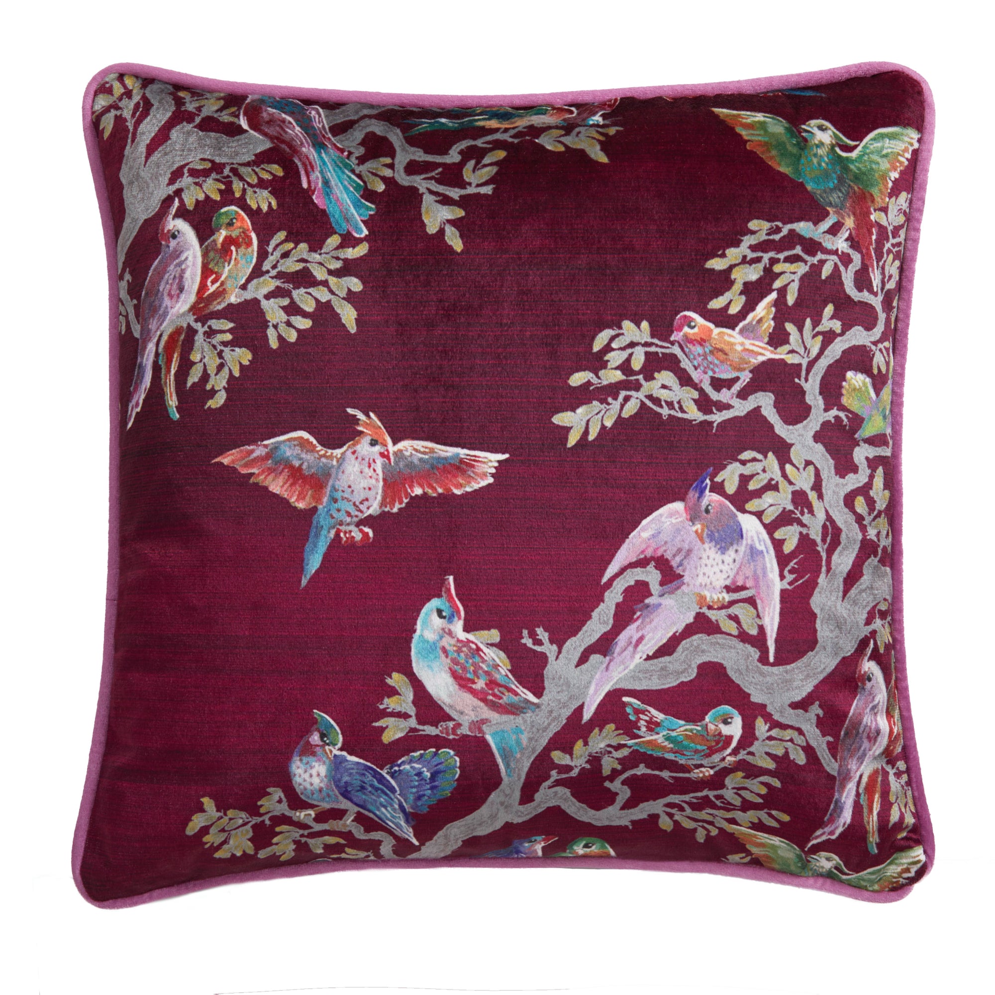 Filled Cushion Birdity Absurdity by Laurence Llewelyn-Bowen in Pink