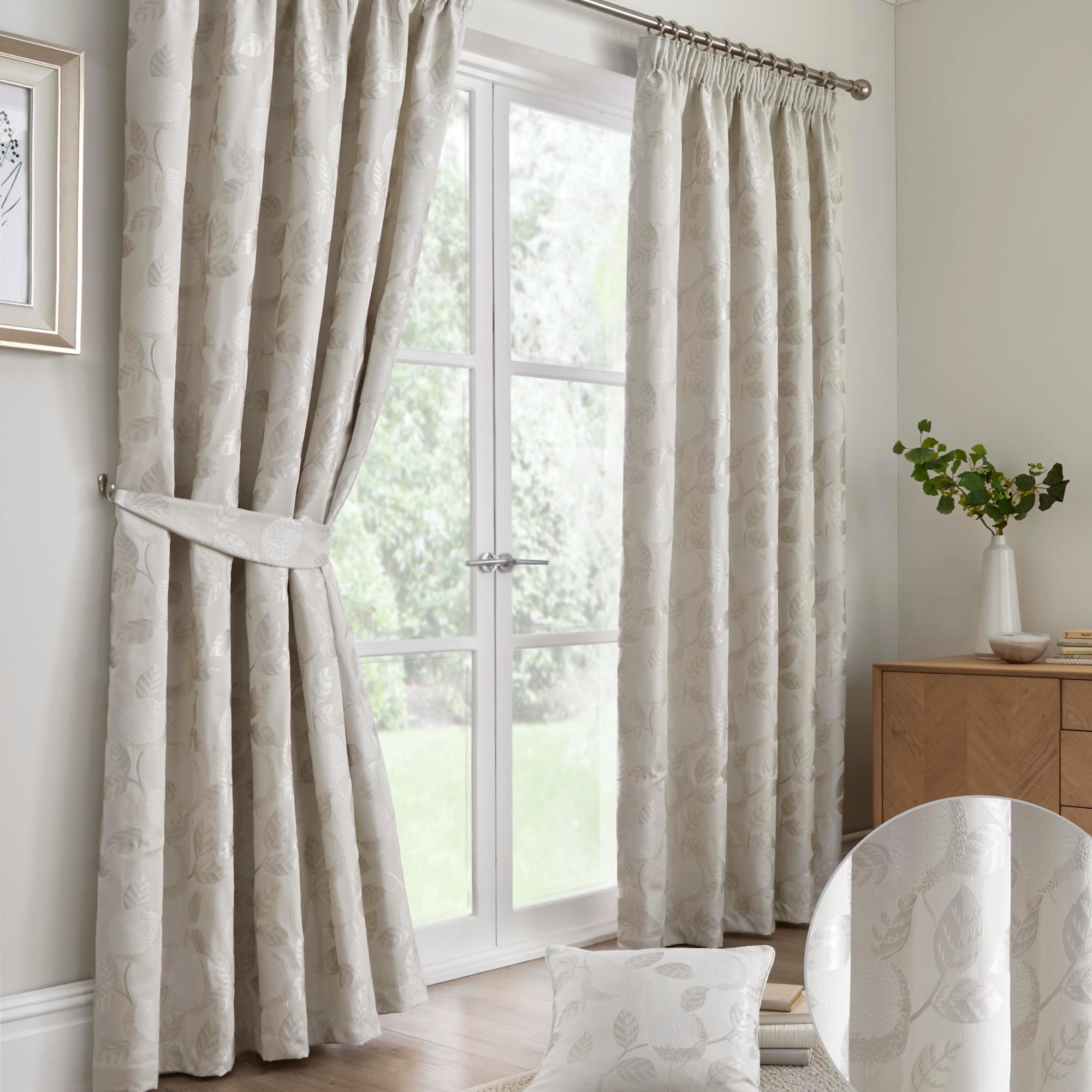 Pair of Pencil Pleat Curtains Bramford by Curtina in Natural