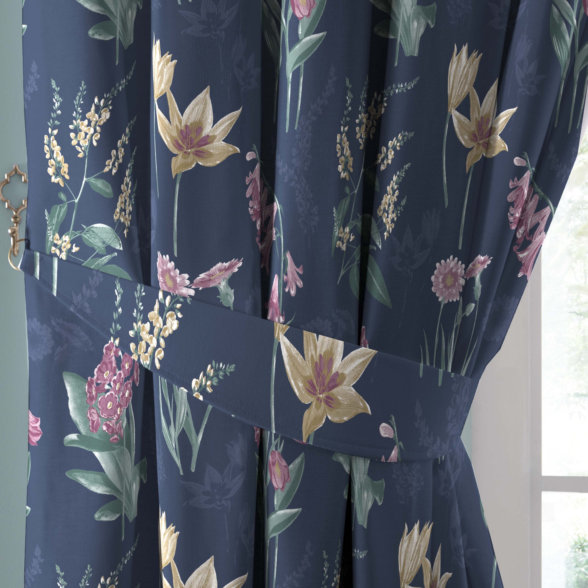 Pair of Pencil Pleat Curtains With Tie-Backs Caberne by Dreams & Drapes Curtains in Navy