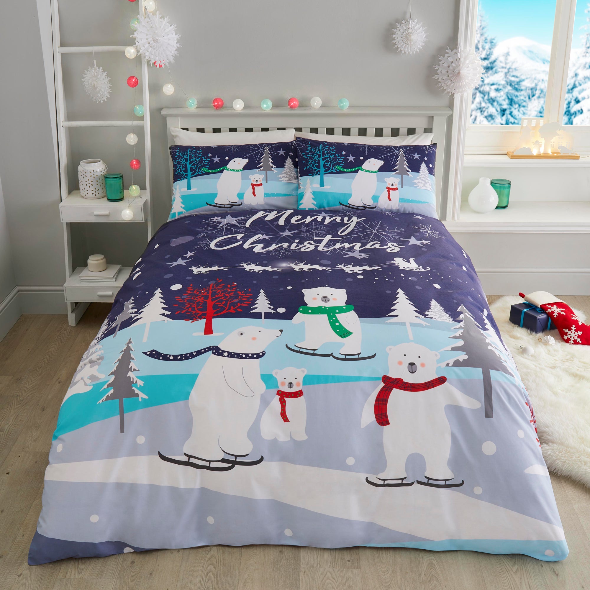Duvet Cover Set Christmas Bears by Fusion Christmas in Blue