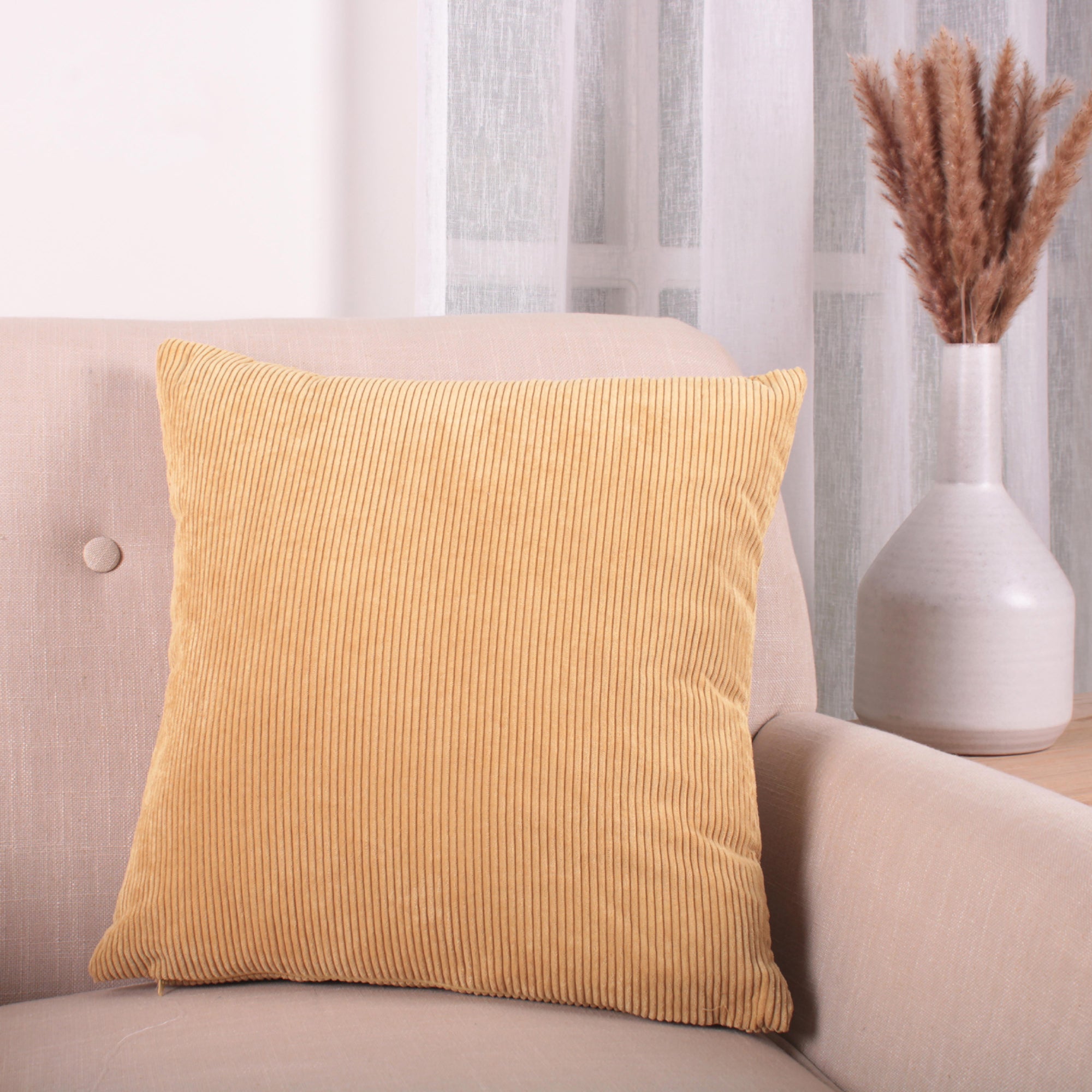 Filled Cushion Soft Corduroy by Fusion in Ochre