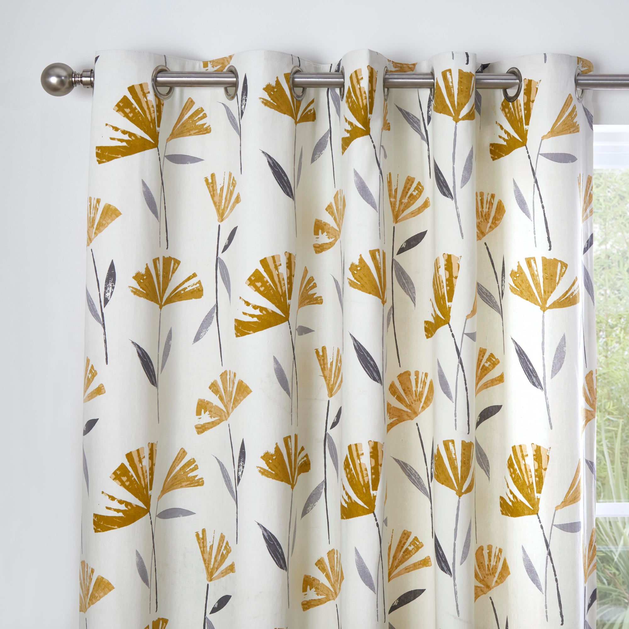 Pair of Eyelet Curtains Dacey by Fusion in Ochre