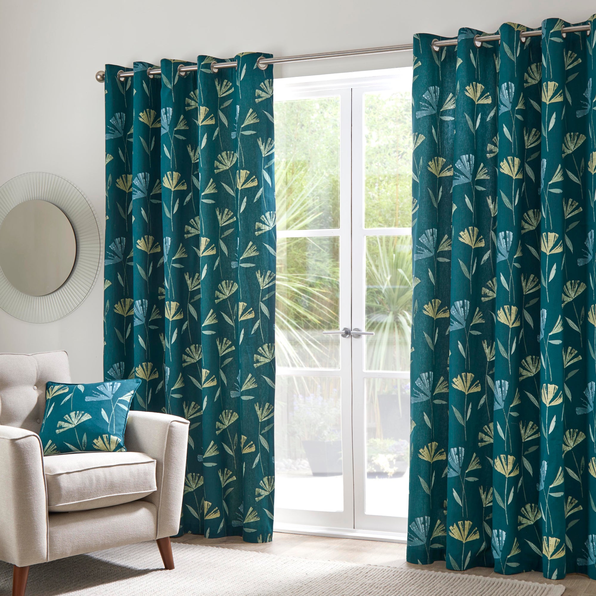 Pair of Eyelet Curtains Dacey by Fusion in Teal