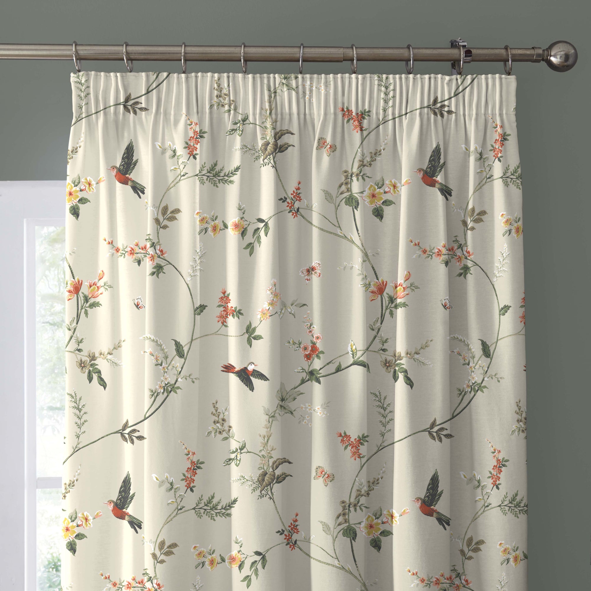 Pair of Pencil Pleat Curtains With Tie-Backs Darnley by Dreams & Drapes Curtains in Coral/Natural