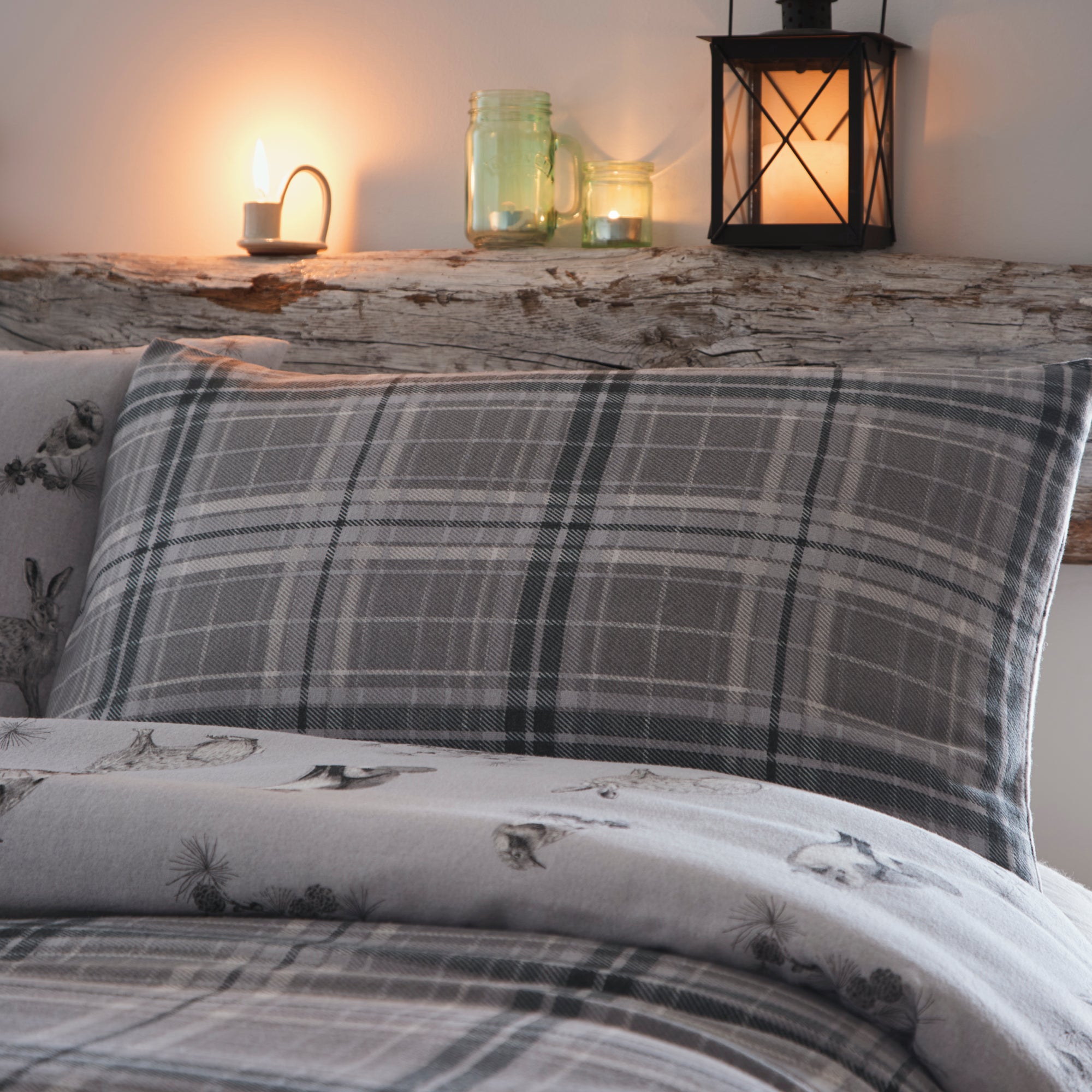Duvet Cover Set Derwent Check by Dreams & Drapes Lodge in Grey