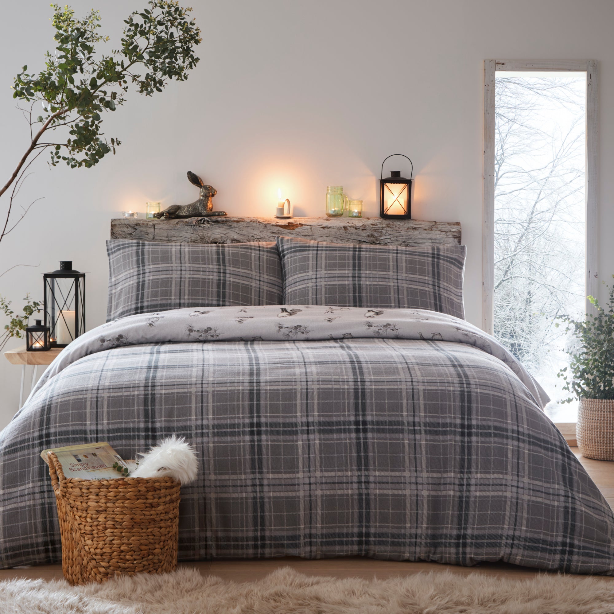 Duvet Cover Set Derwent Check by Dreams & Drapes Lodge in Grey