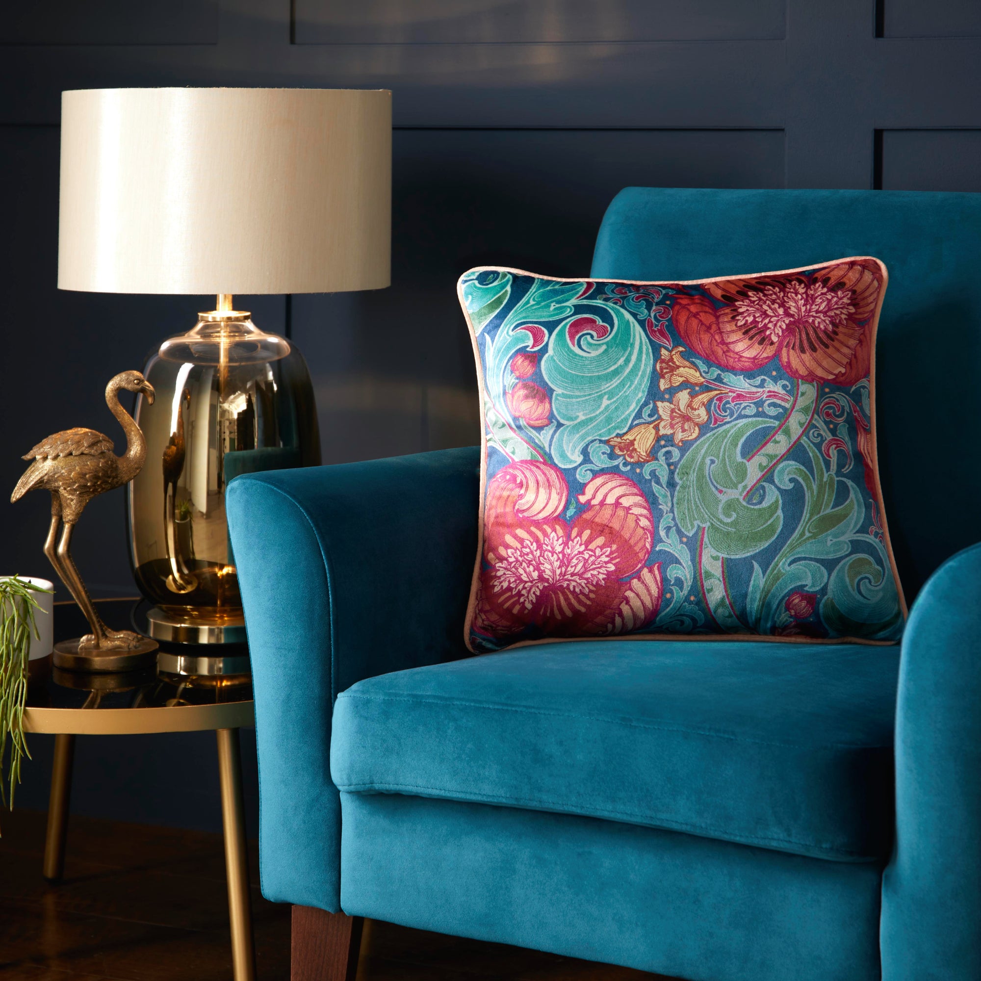 Filled Cushion Down the Dilly by Laurence Llewelyn-Bowen in Blue