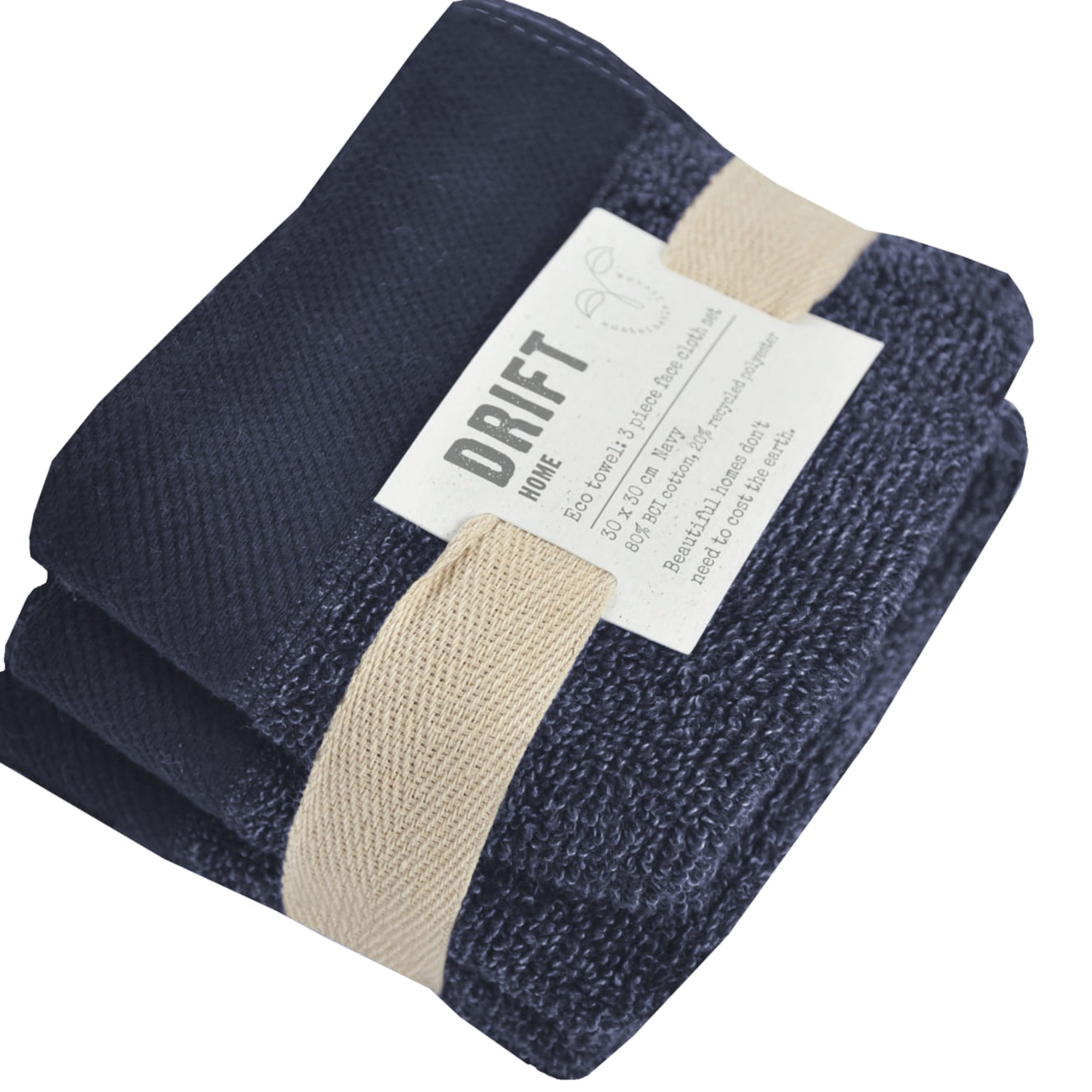 Face Cloth (3 pack) Abode Eco by Drift Home in Navy
