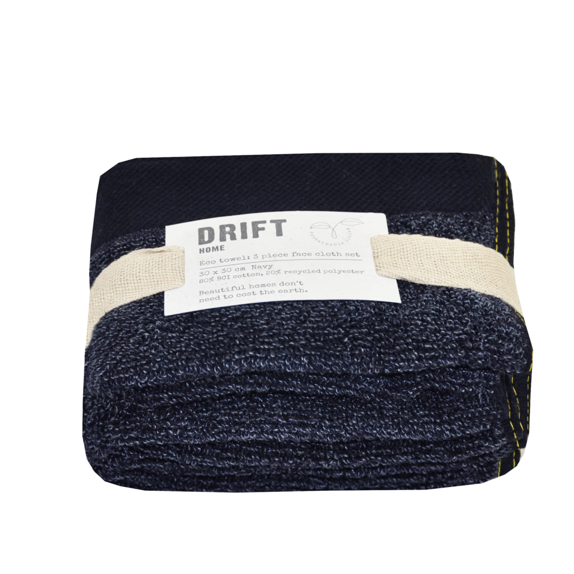 Face Cloth (3 pack) Abode Eco by Drift Home in Navy