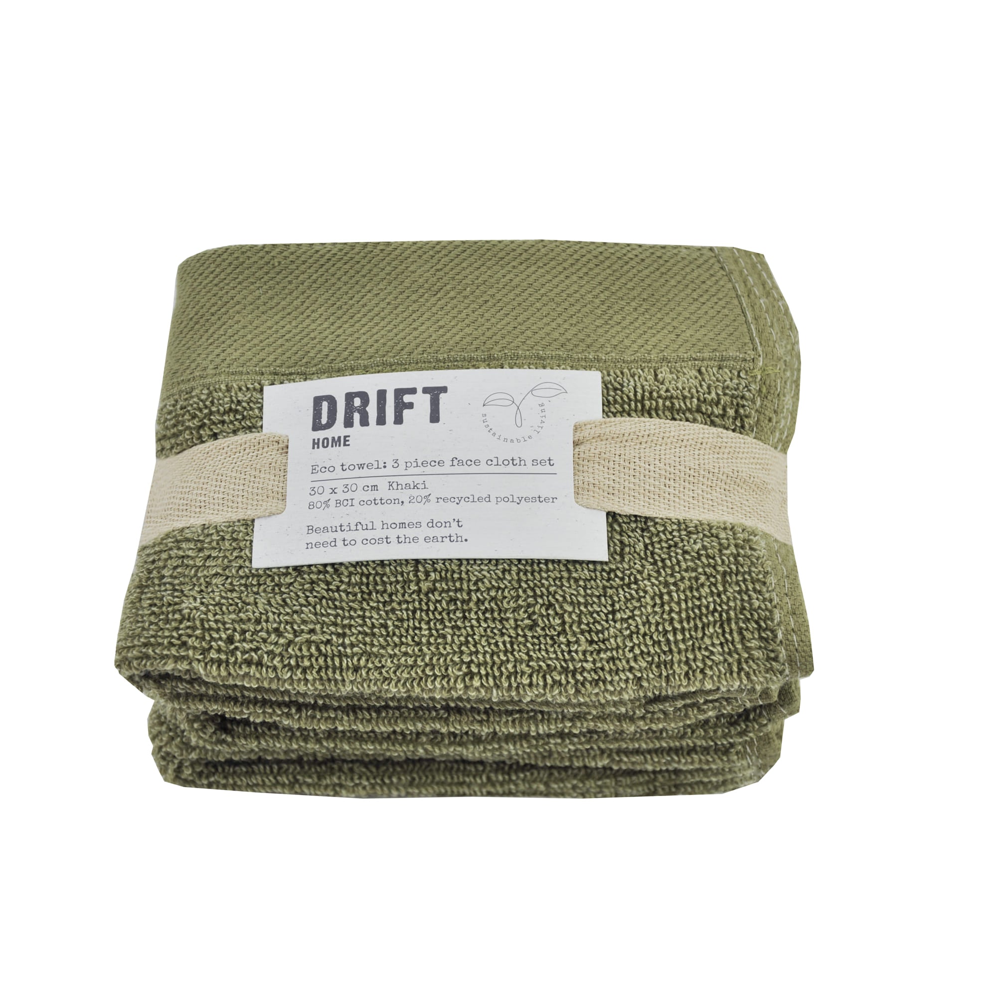 Face Cloth (3 pack) Abode Eco by Drift Home in Khaki