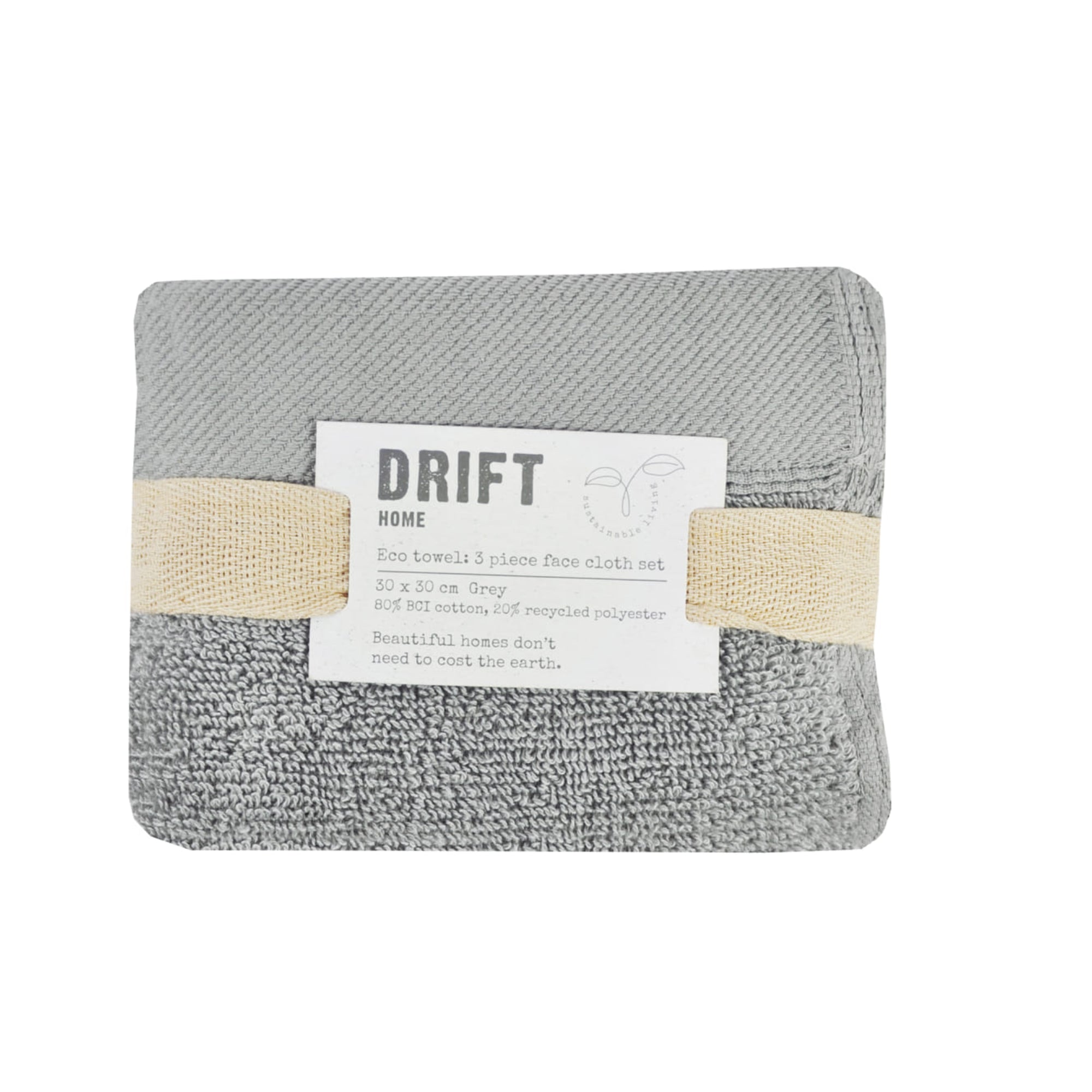 Face Cloth (3 pack) Abode Eco by Drift Home in Grey