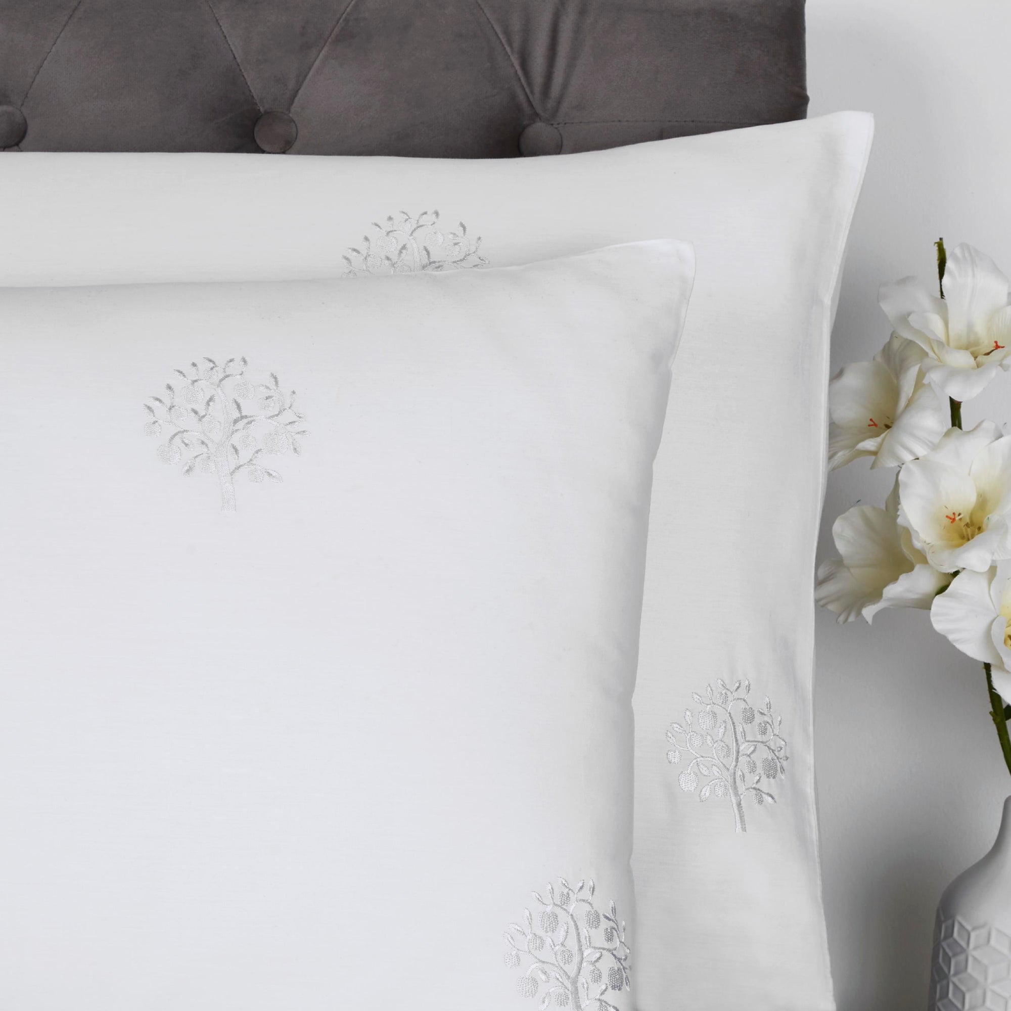 Duvet Cover Set Embroidered Trees by Appletree Boutique in White