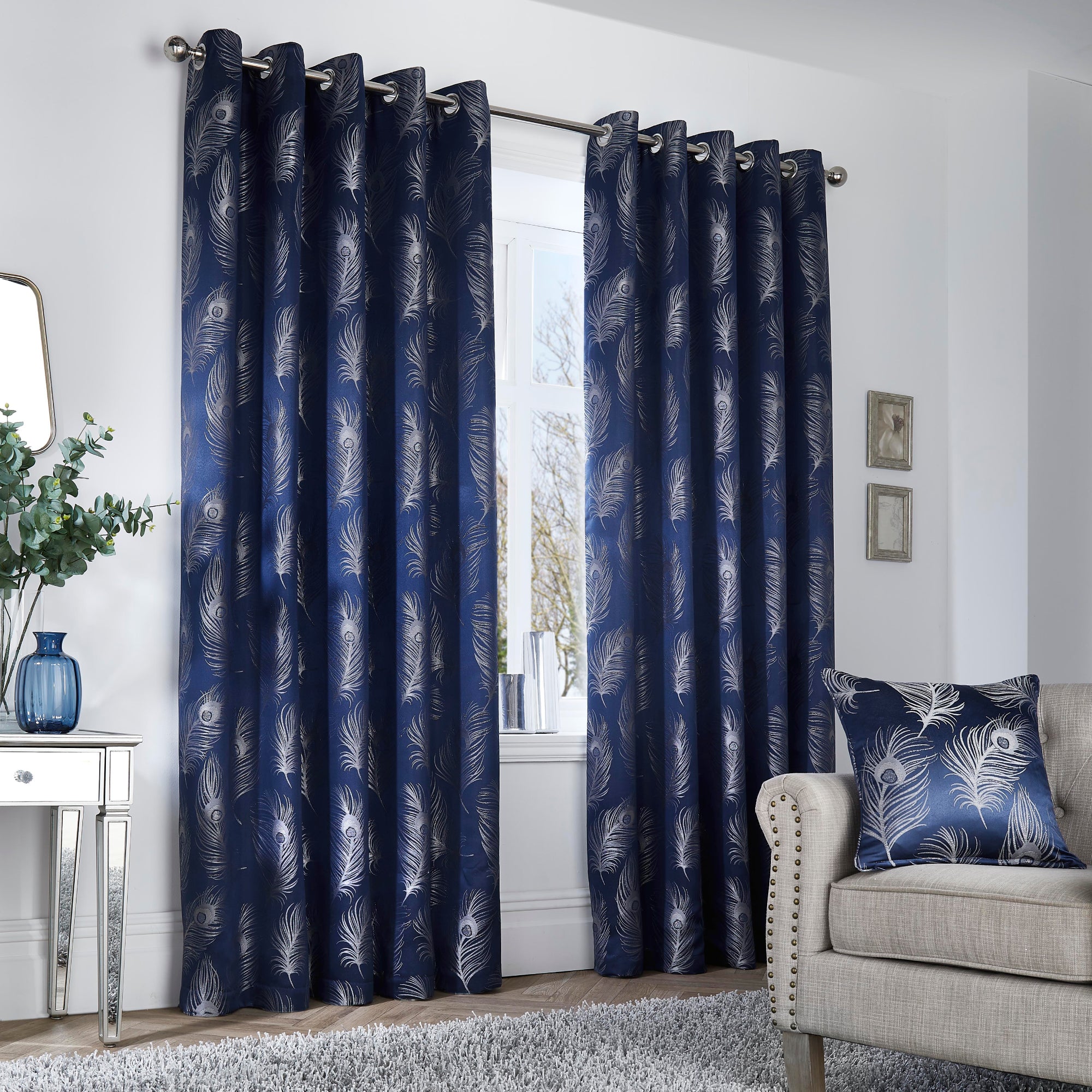 Pair of Eyelet Curtains Feather by Curtina in Navy