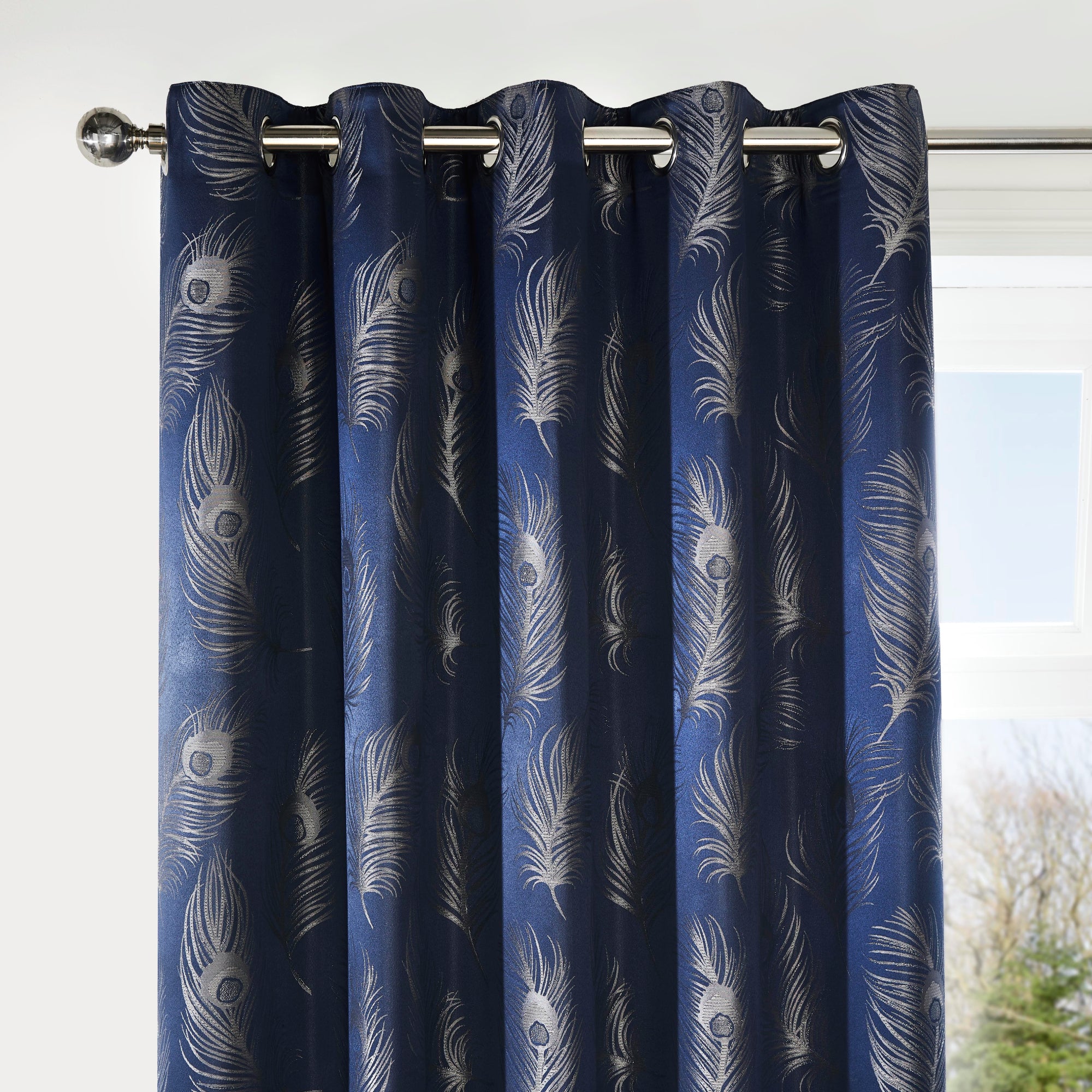 Pair of Eyelet Curtains Feather by Curtina in Navy