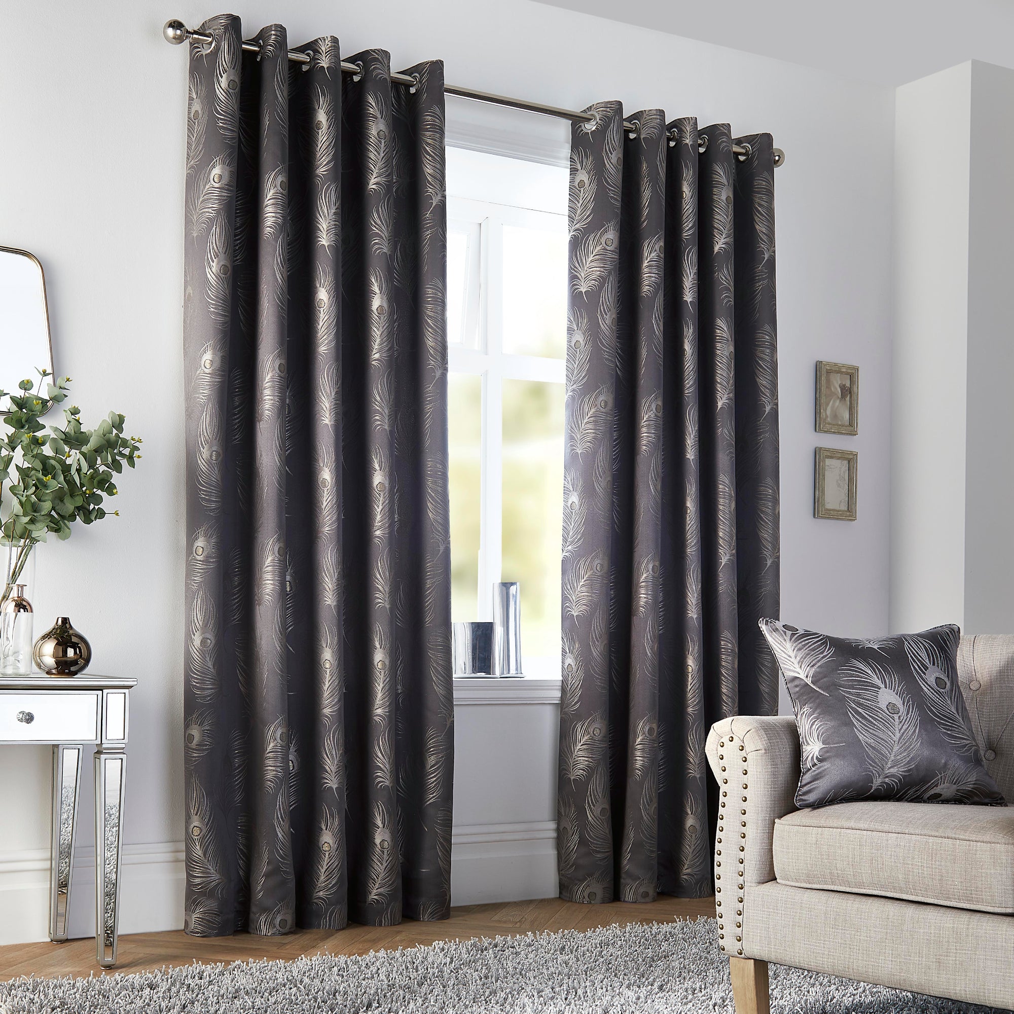 Pair of Eyelet Curtains Feather by Curtina in Slate