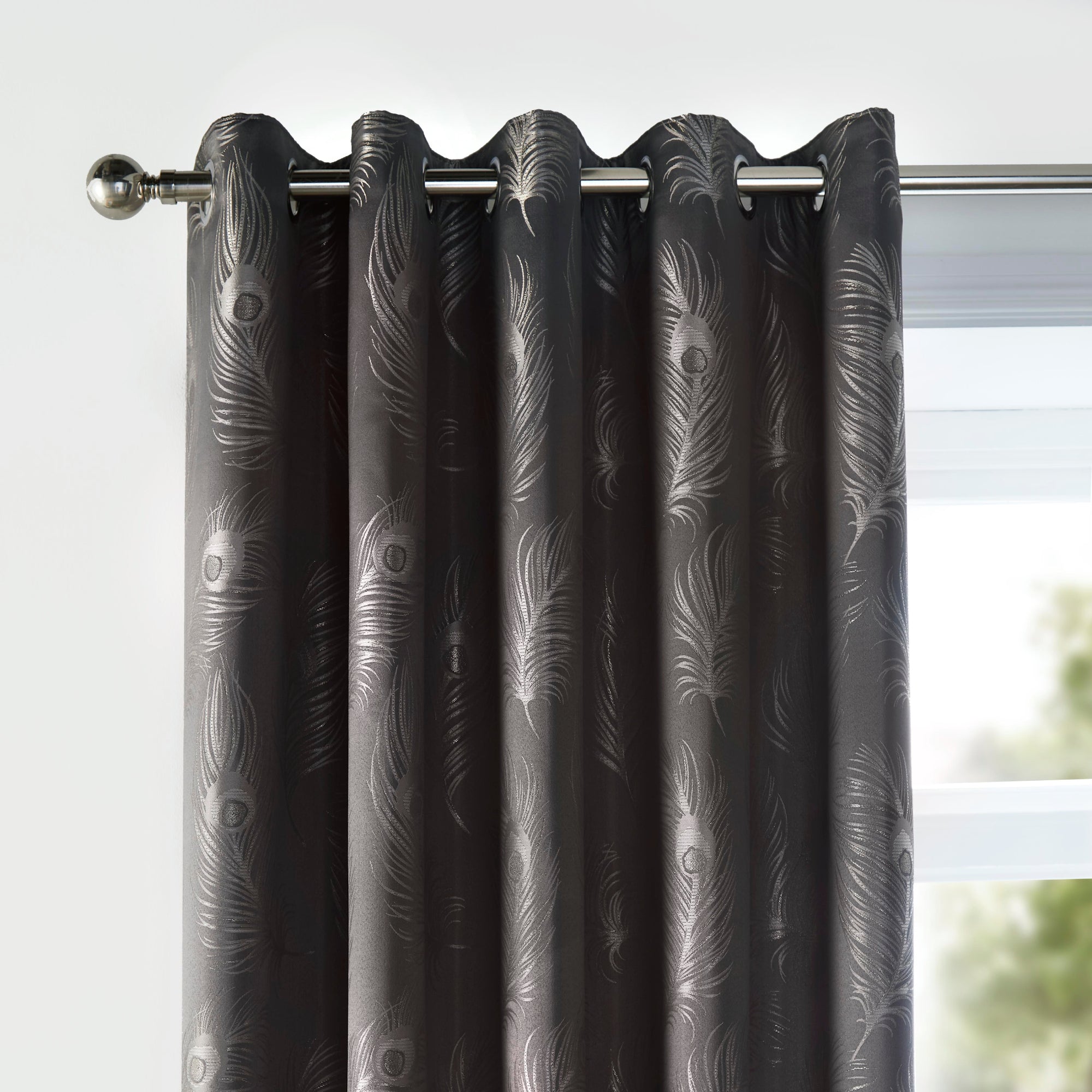 Pair of Eyelet Curtains Feather by Curtina in Slate