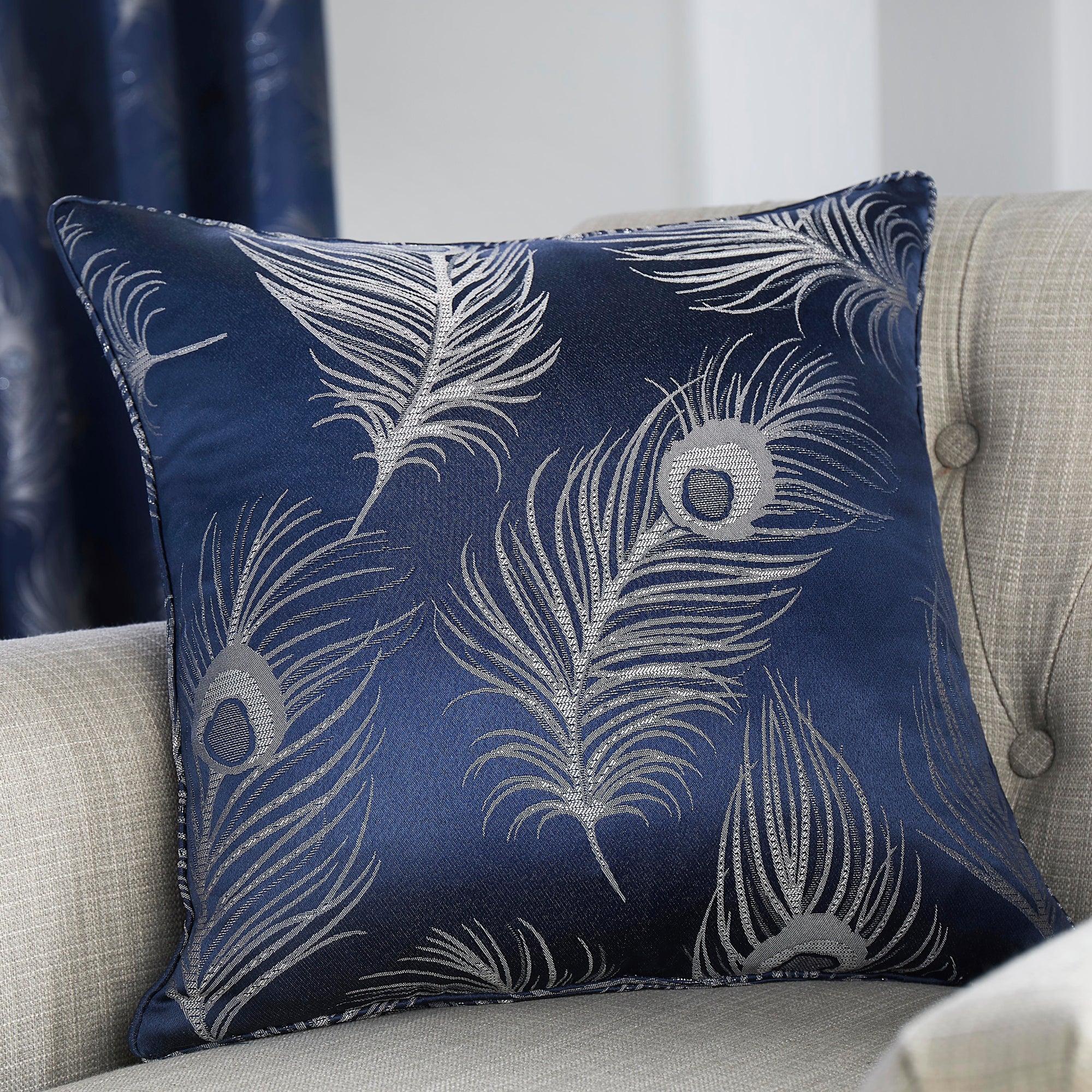 Filled Cushion Feather by Curtina in Navy