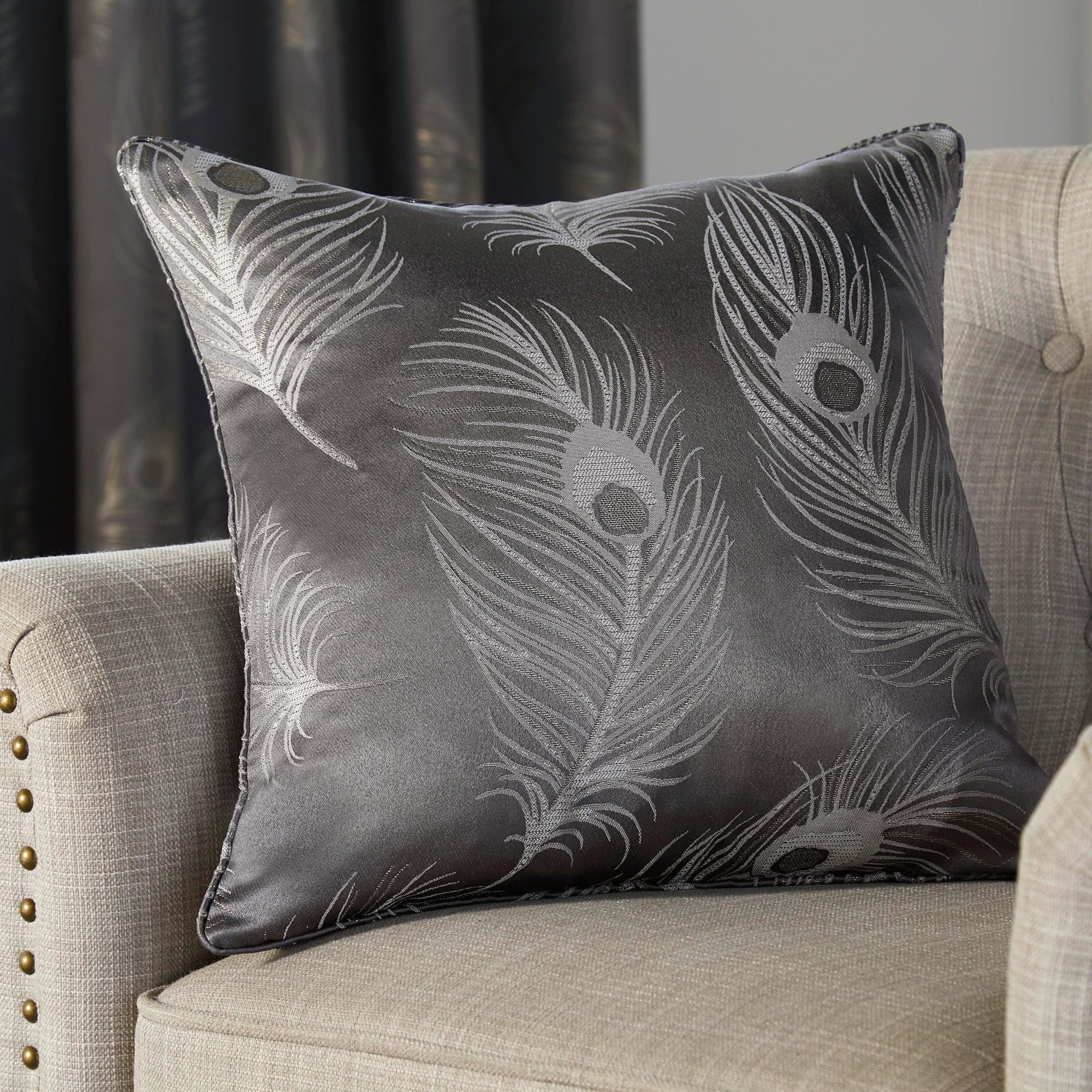 Filled Cushion Feather by Curtina in Slate