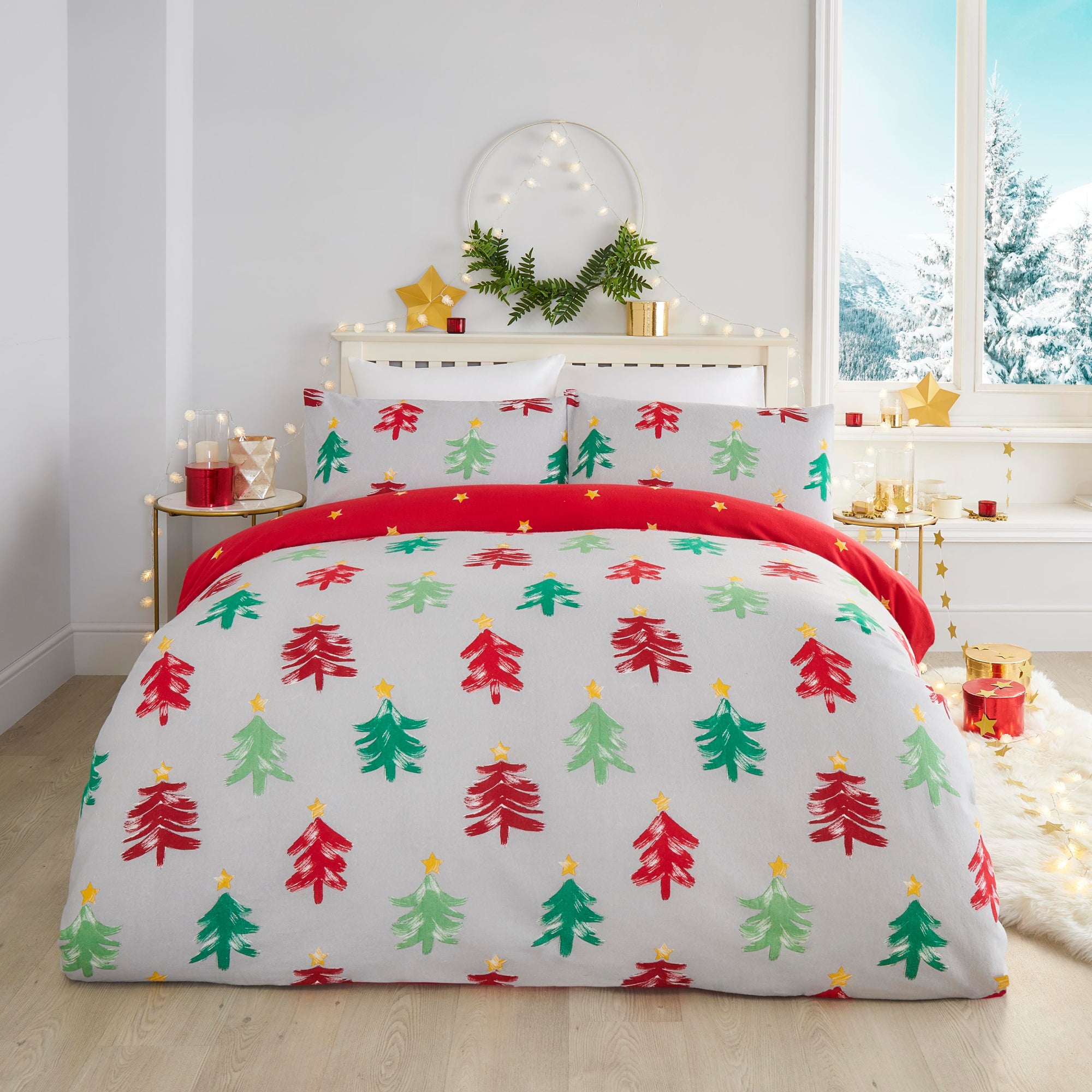 Duvet Cover Set Festive Trees by Fusion Christmas in Grey