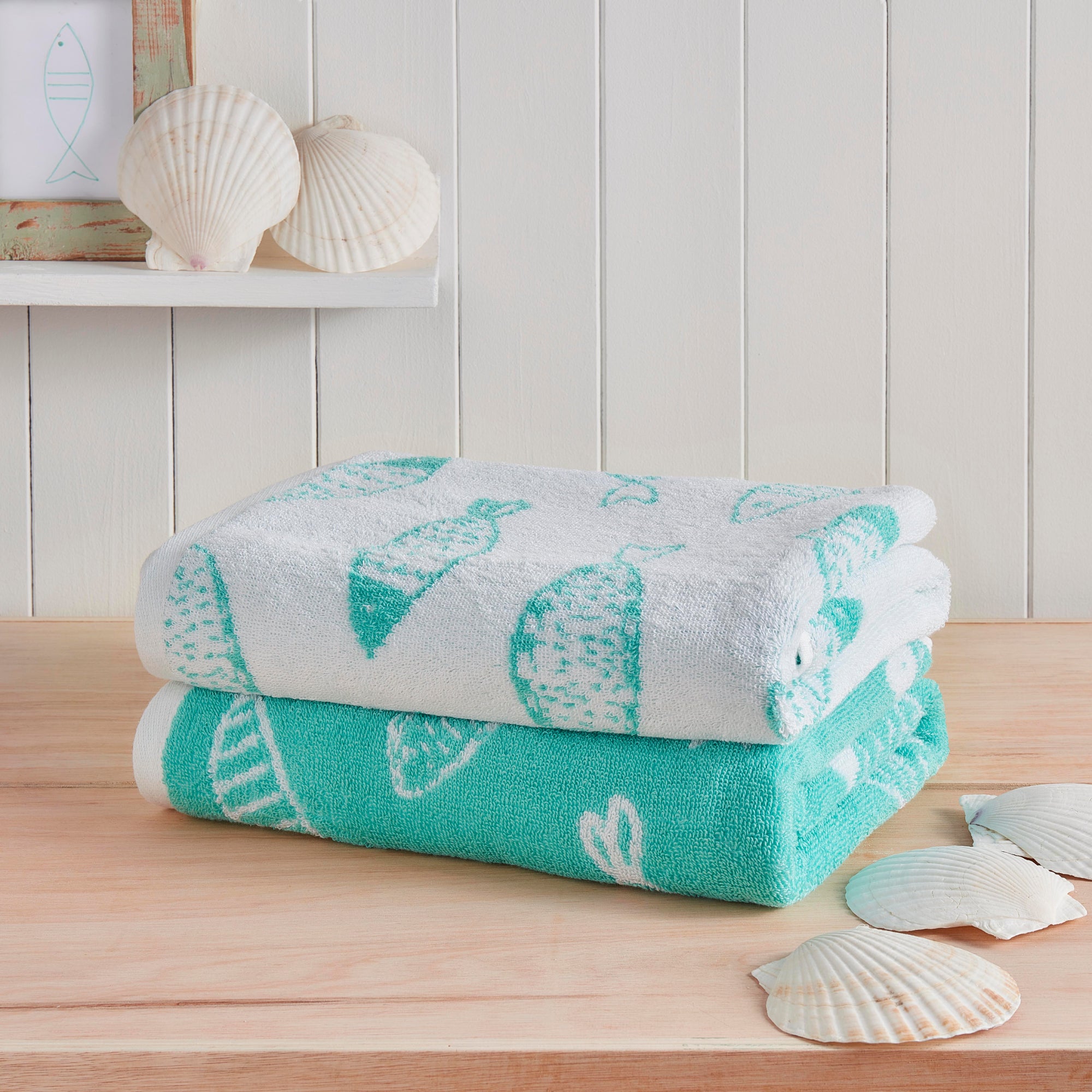 Hand Towel Fish by Fusion in Aqua/White