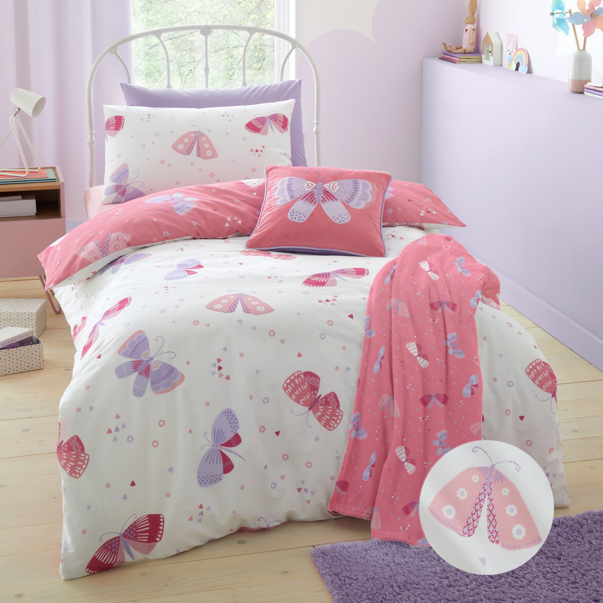 Duvet Cover Set Flutterby Butterfly by Bedlam in Pink