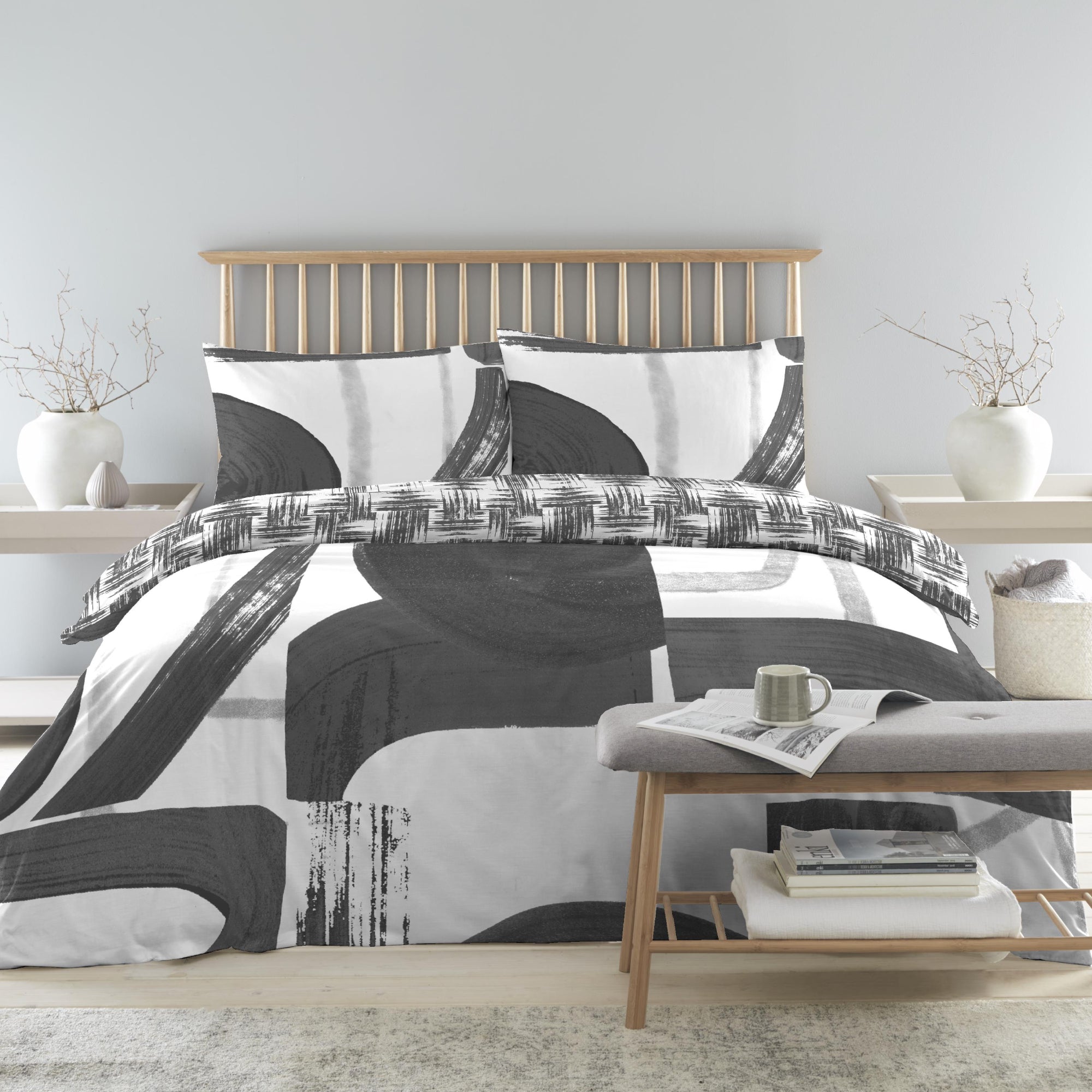 Duvet Cover Set Glyph by Drift Forward in Charcoal