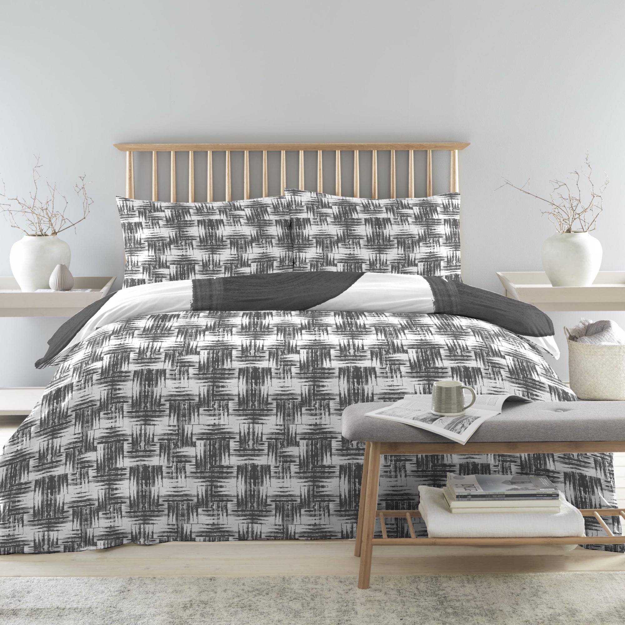 Duvet Cover Set Glyph by Drift Forward in Charcoal