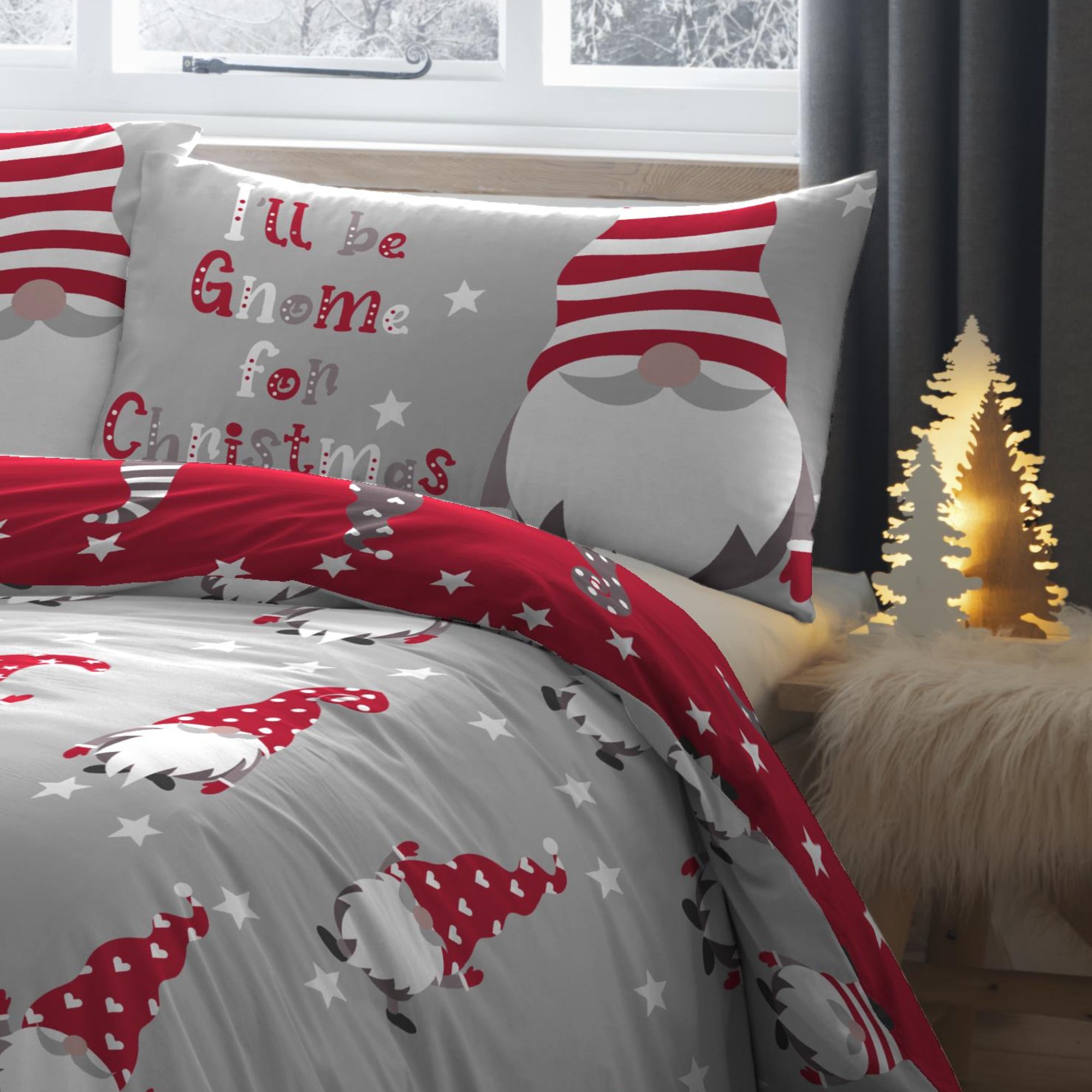 Duvet Cover Set Gnome For Christmas by Fusion Christmas in Silver
